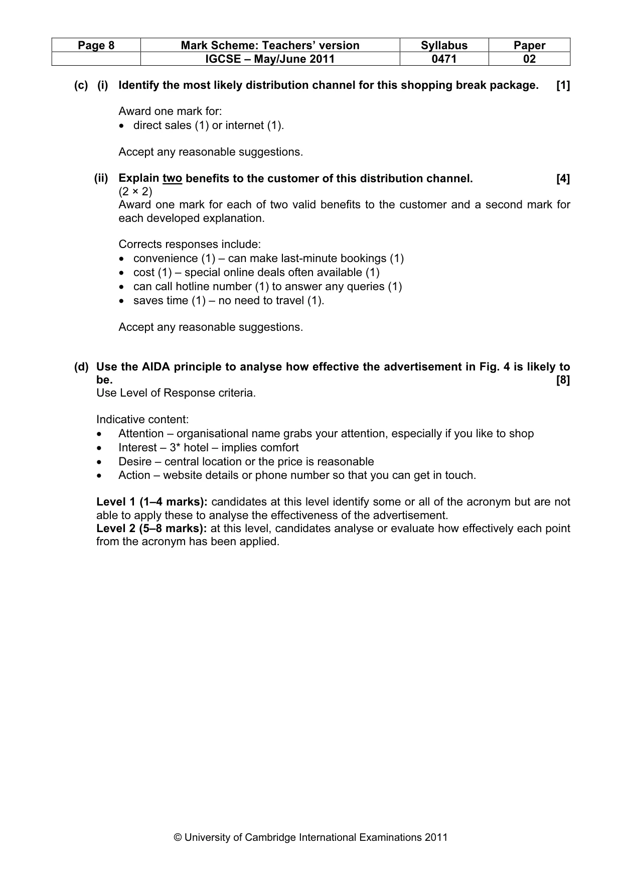 Mark scheme, page 8 of 8
