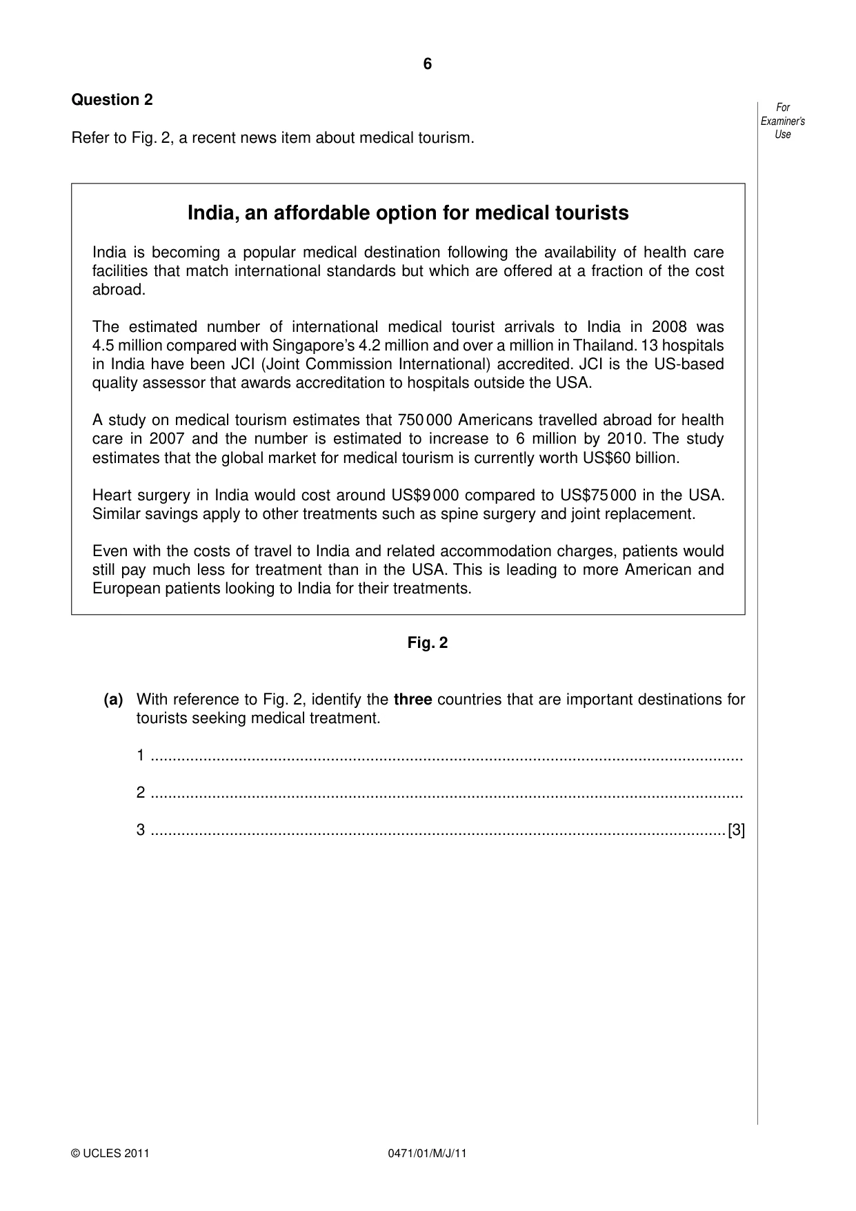 Cambridge IGCSE Travel and Tourism 0471 2011 May/June Paper 1 · Variant 1 question paper, page 6 of 16