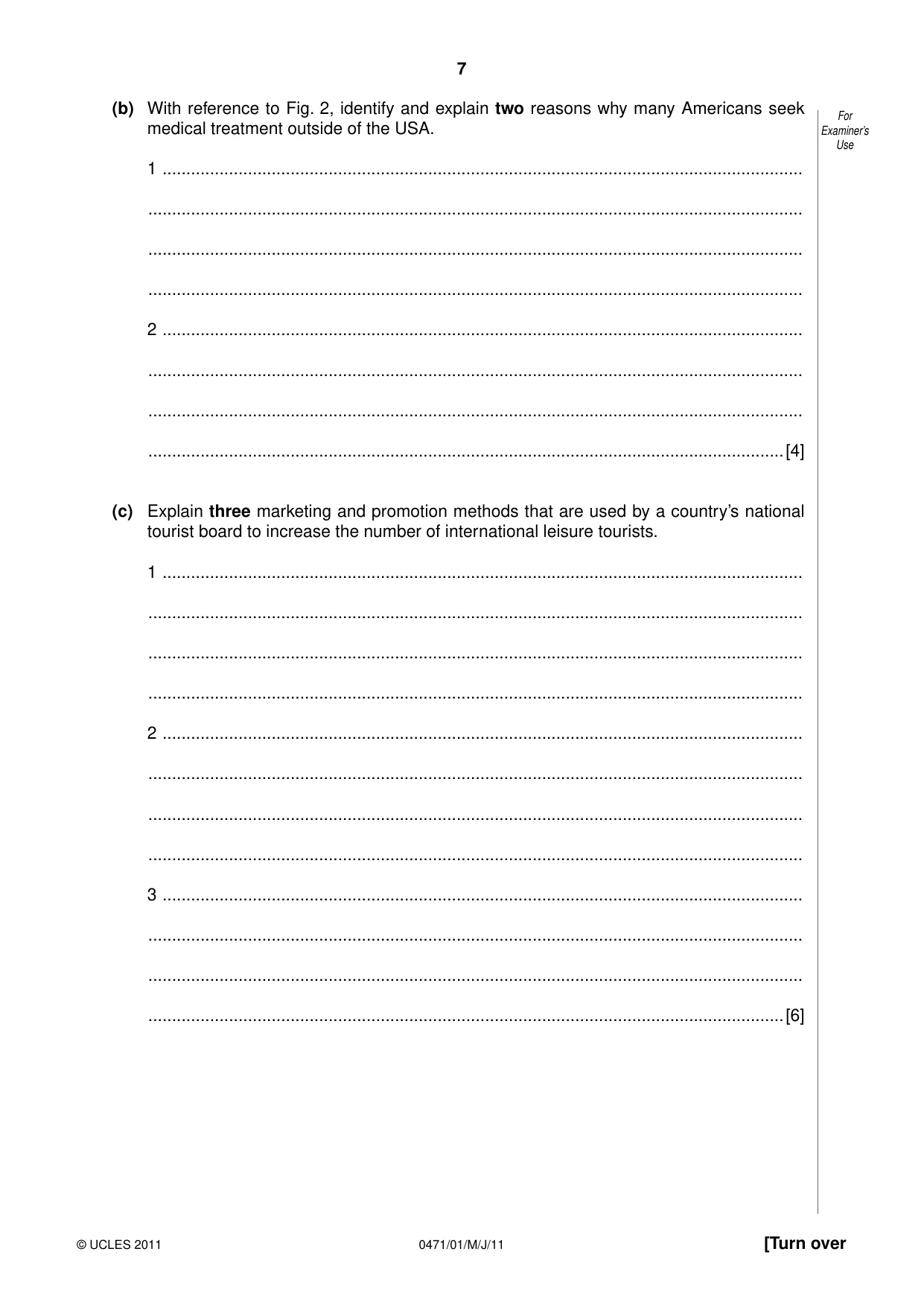 Cambridge IGCSE Travel and Tourism 0471 2011 May/June Paper 1 · Variant 1 question paper, page 7 of 16