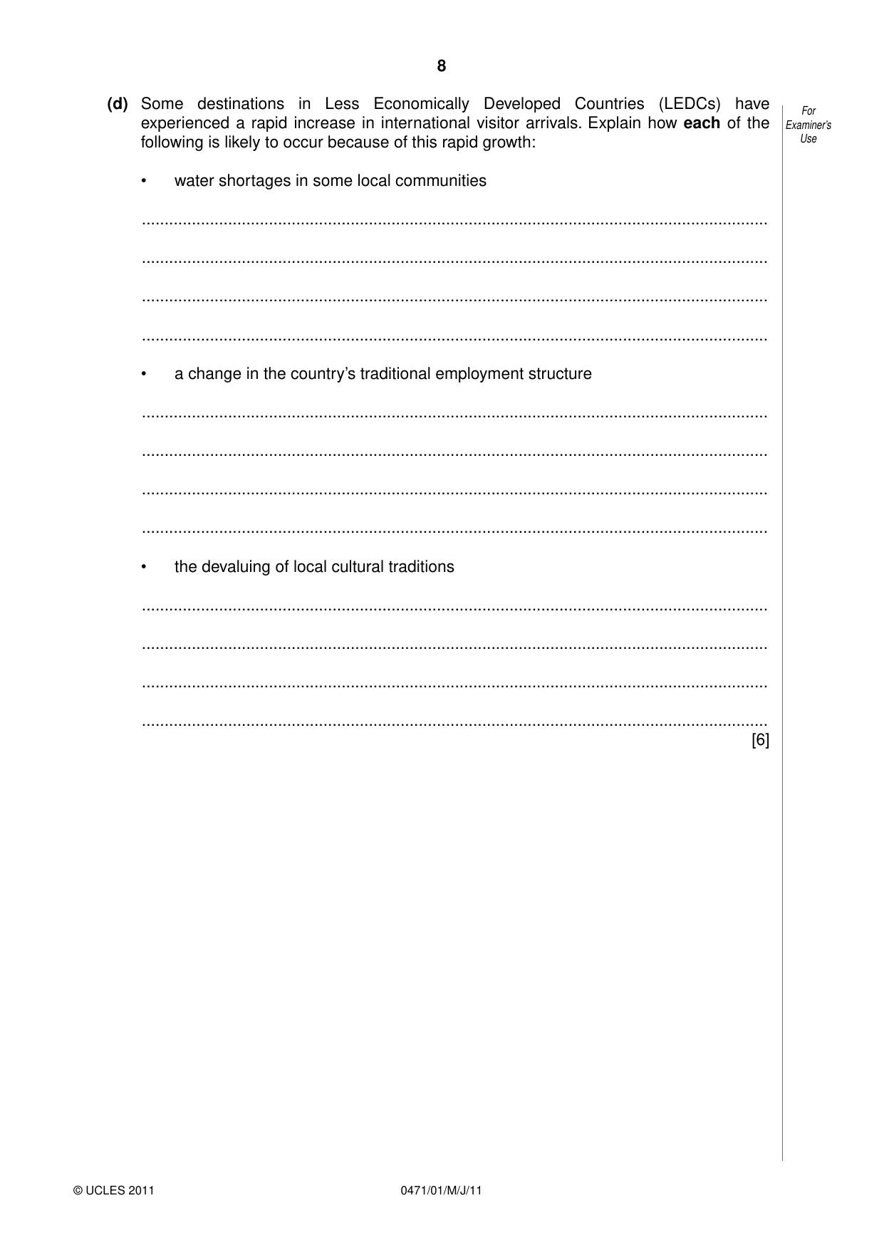 Cambridge IGCSE Travel and Tourism 0471 2011 May/June Paper 1 · Variant 1 question paper, page 8 of 16
