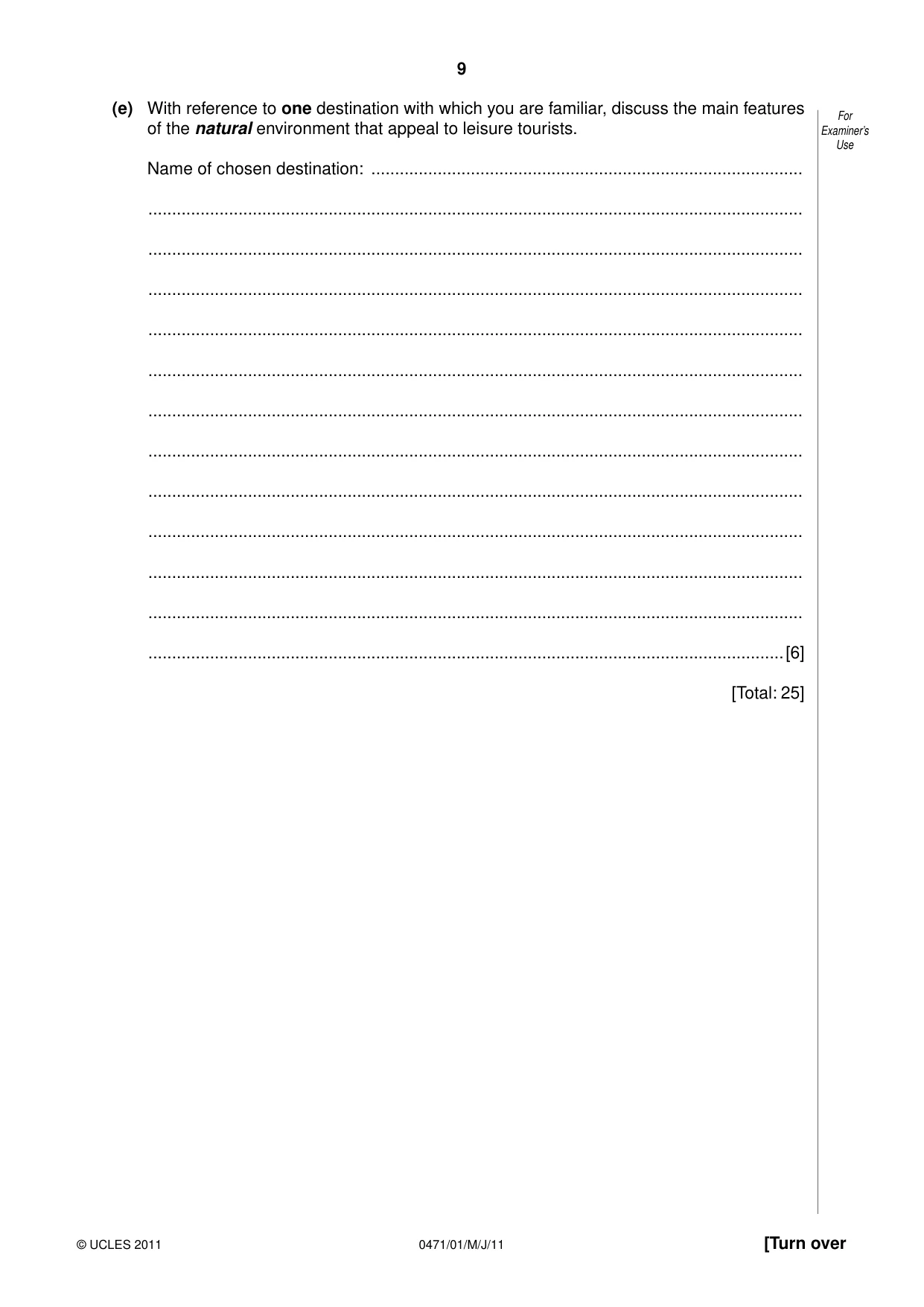 Cambridge IGCSE Travel and Tourism 0471 2011 May/June Paper 1 · Variant 1 question paper, page 9 of 16