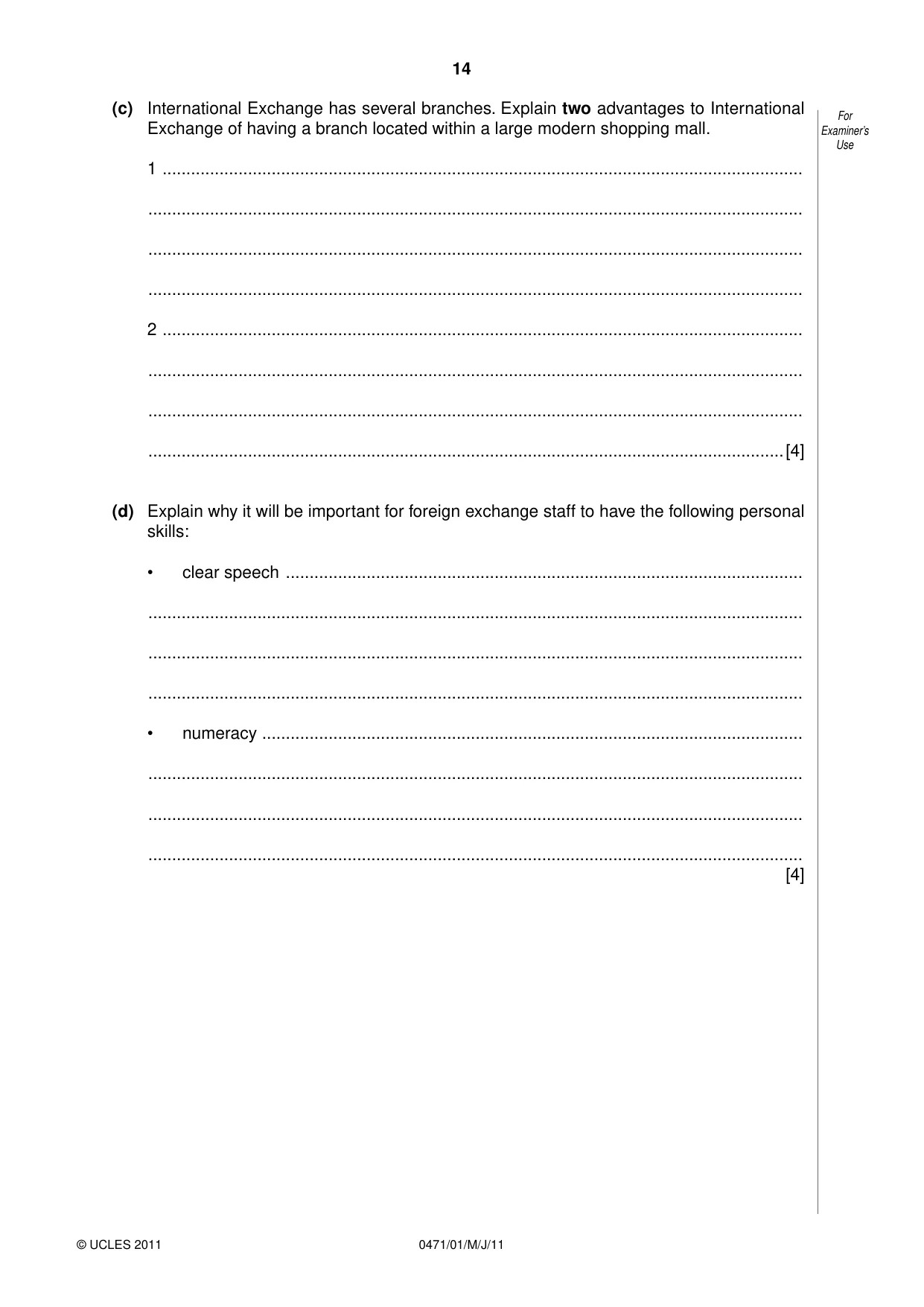 Cambridge IGCSE Travel and Tourism 0471 2011 May/June Paper 1 · Variant 1 question paper, page 14 of 16