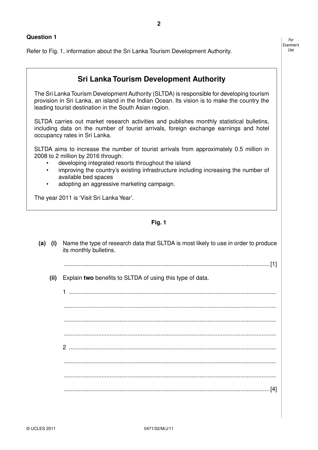 Cambridge IGCSE Travel and Tourism 0471 2011 May/June Paper 2 · Variant 1 question paper, page 2 of 16