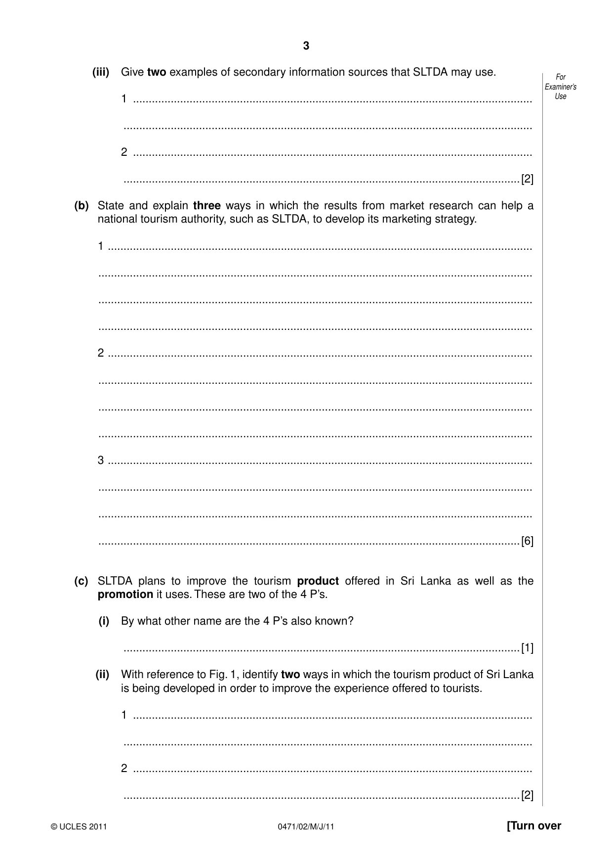 Cambridge IGCSE Travel and Tourism 0471 2011 May/June Paper 2 · Variant 1 question paper, page 3 of 16