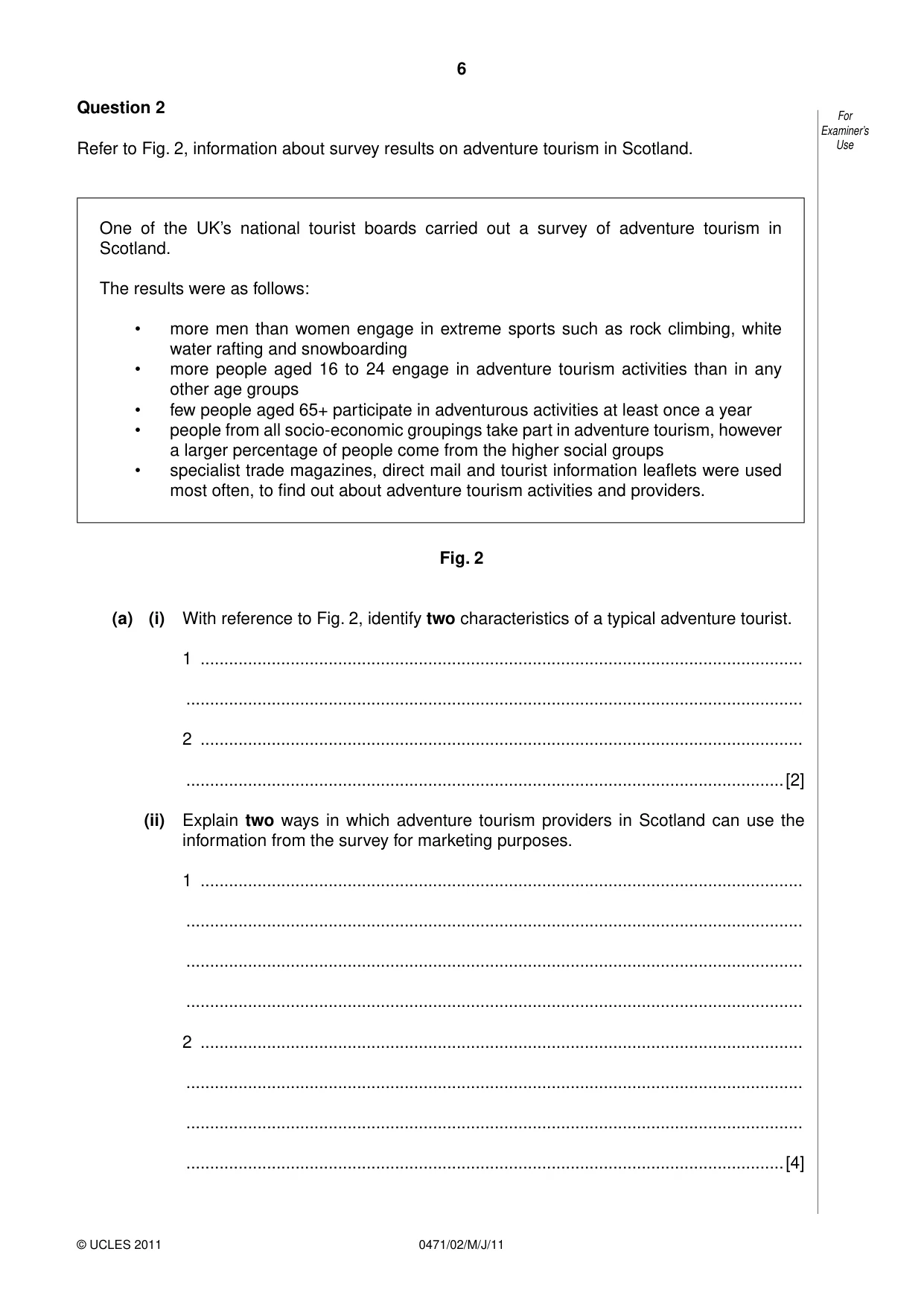 Cambridge IGCSE Travel and Tourism 0471 2011 May/June Paper 2 · Variant 1 question paper, page 6 of 16