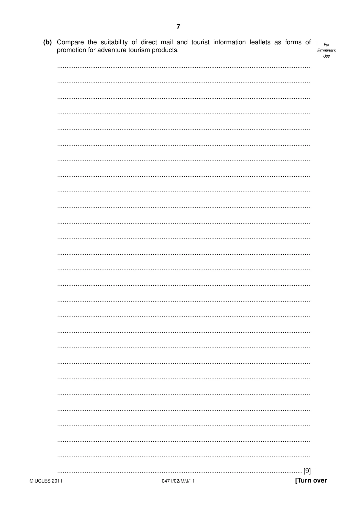 Cambridge IGCSE Travel and Tourism 0471 2011 May/June Paper 2 · Variant 1 question paper, page 7 of 16