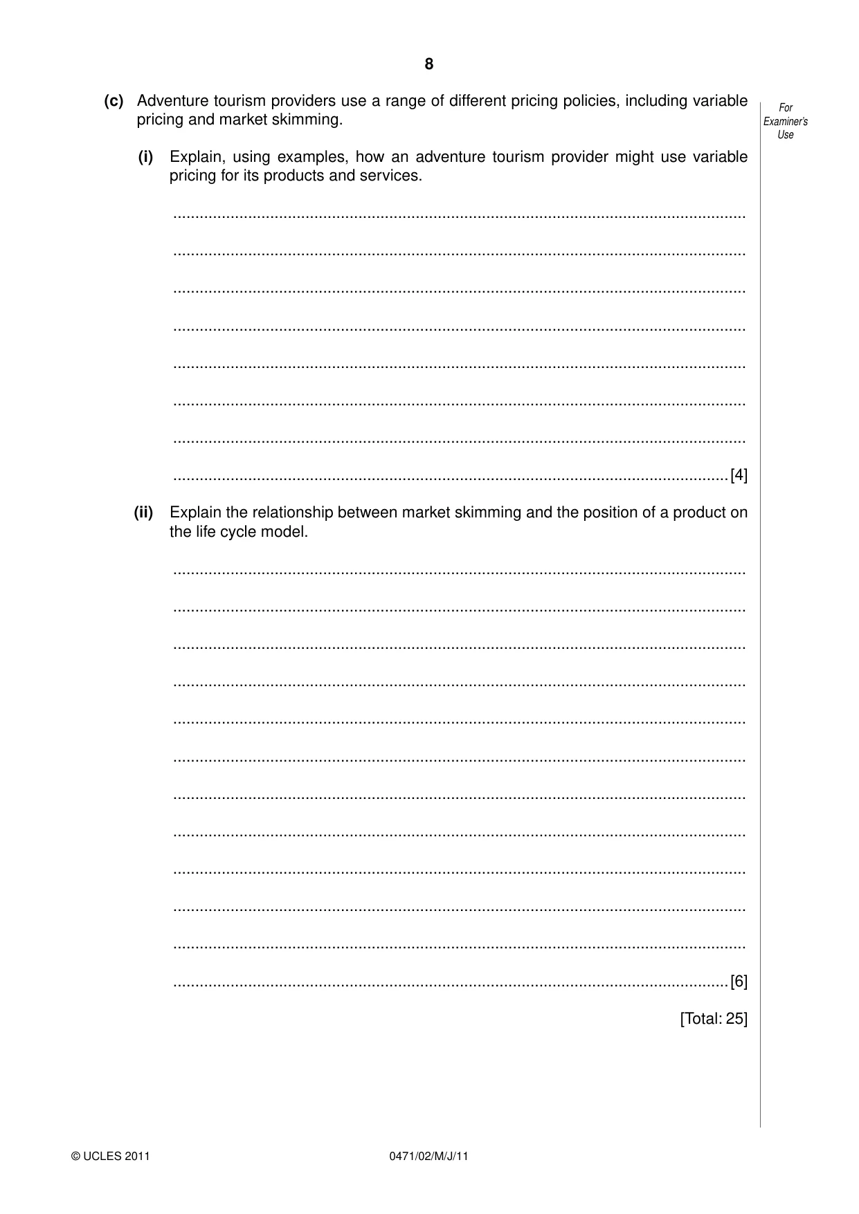 Cambridge IGCSE Travel and Tourism 0471 2011 May/June Paper 2 · Variant 1 question paper, page 8 of 16