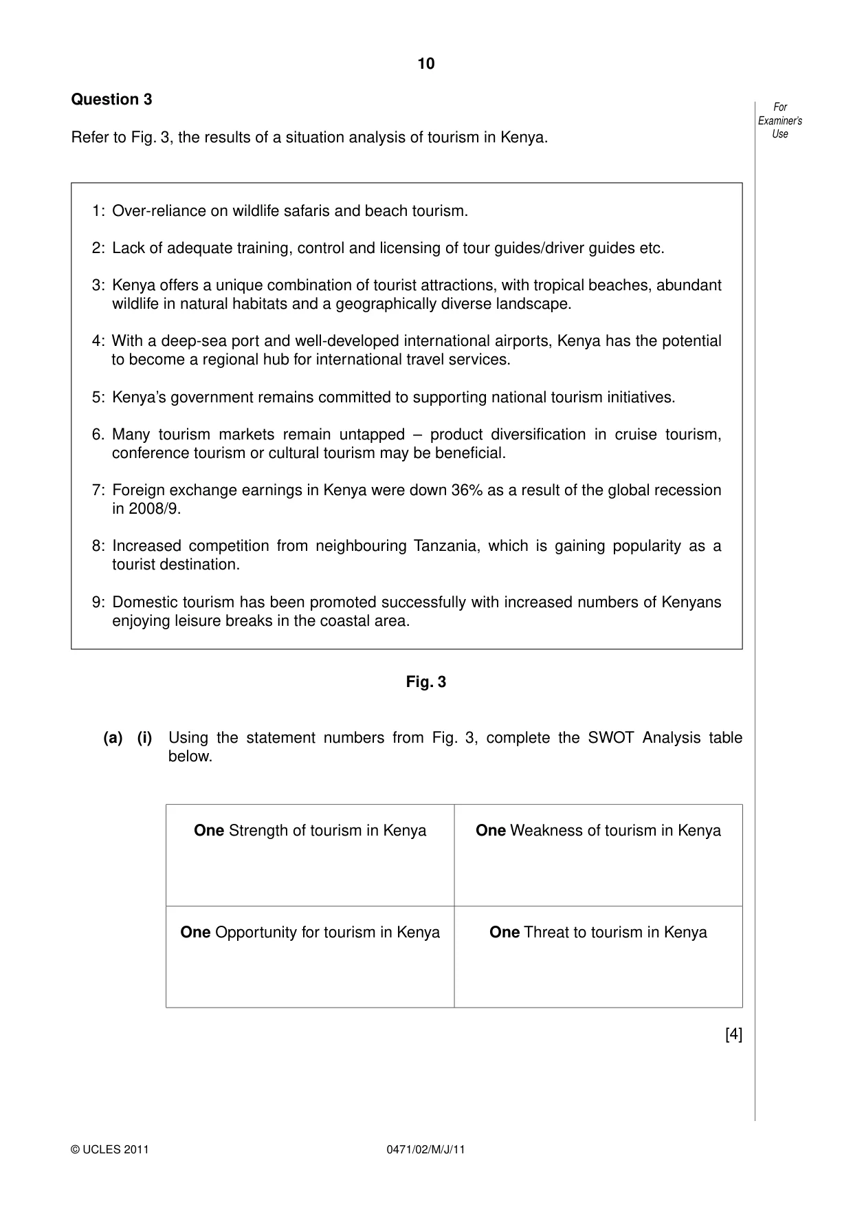 Cambridge IGCSE Travel and Tourism 0471 2011 May/June Paper 2 · Variant 1 question paper, page 10 of 16