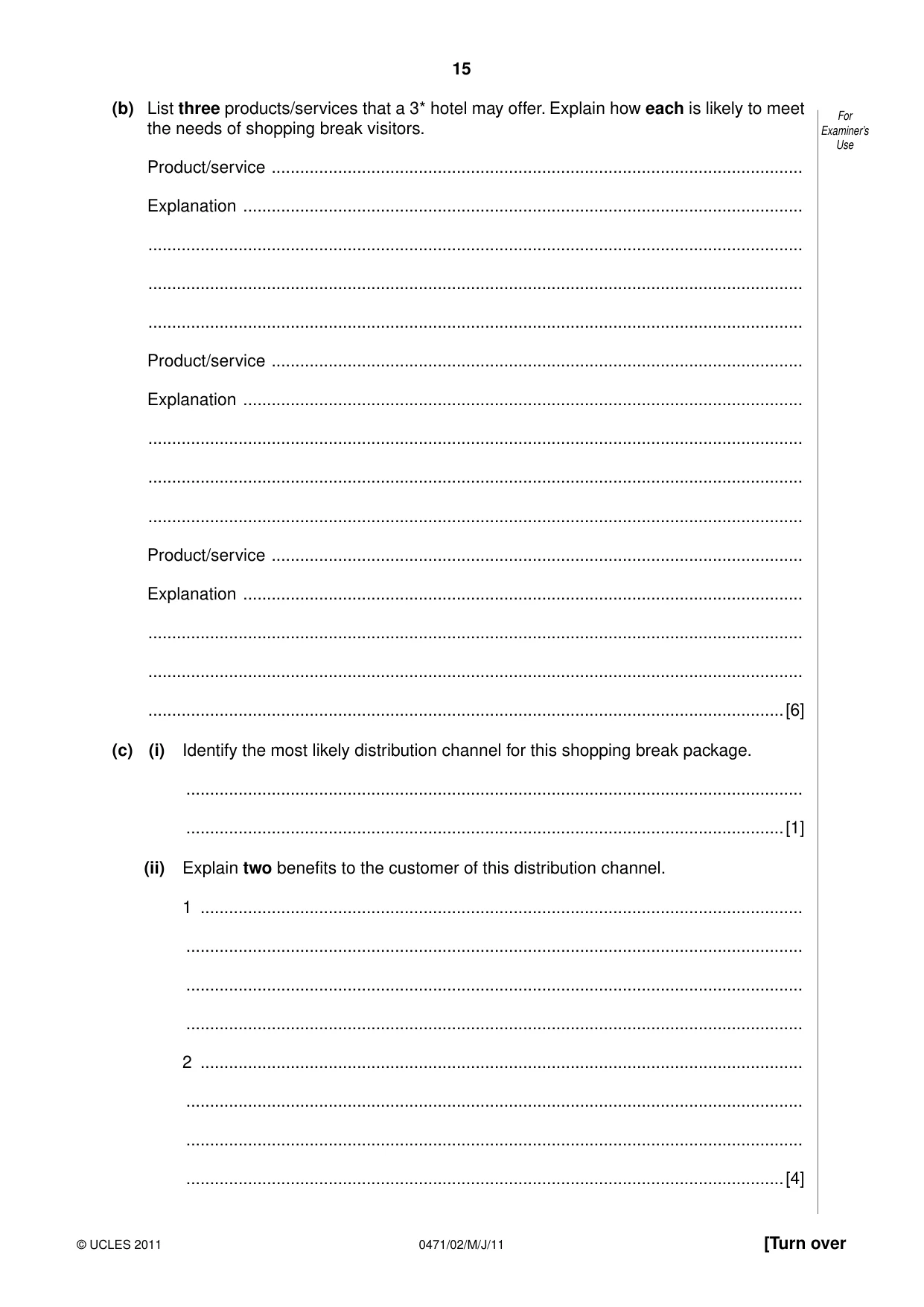 Cambridge IGCSE Travel and Tourism 0471 2011 May/June Paper 2 · Variant 1 question paper, page 15 of 16