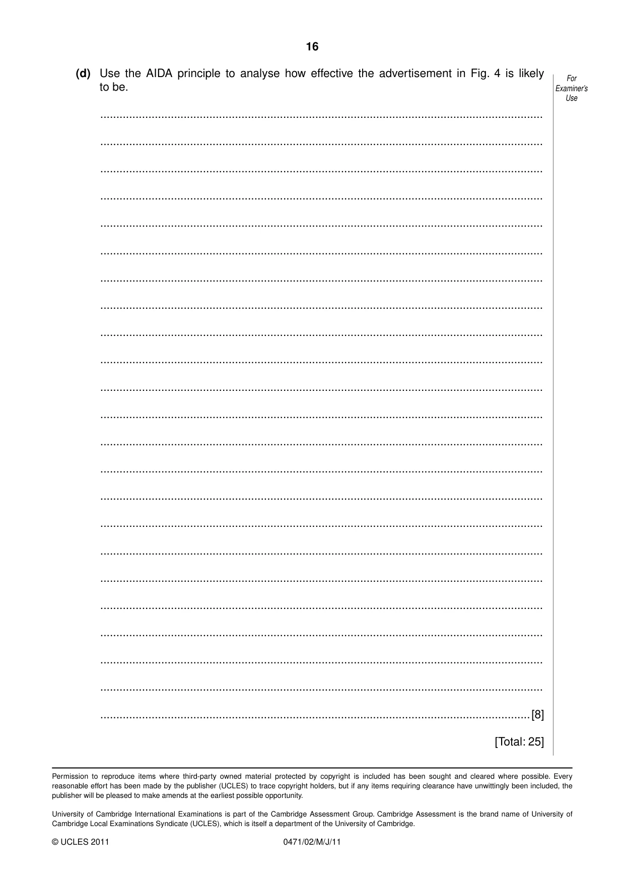 Cambridge IGCSE Travel and Tourism 0471 2011 May/June Paper 2 · Variant 1 question paper, page 16 of 16