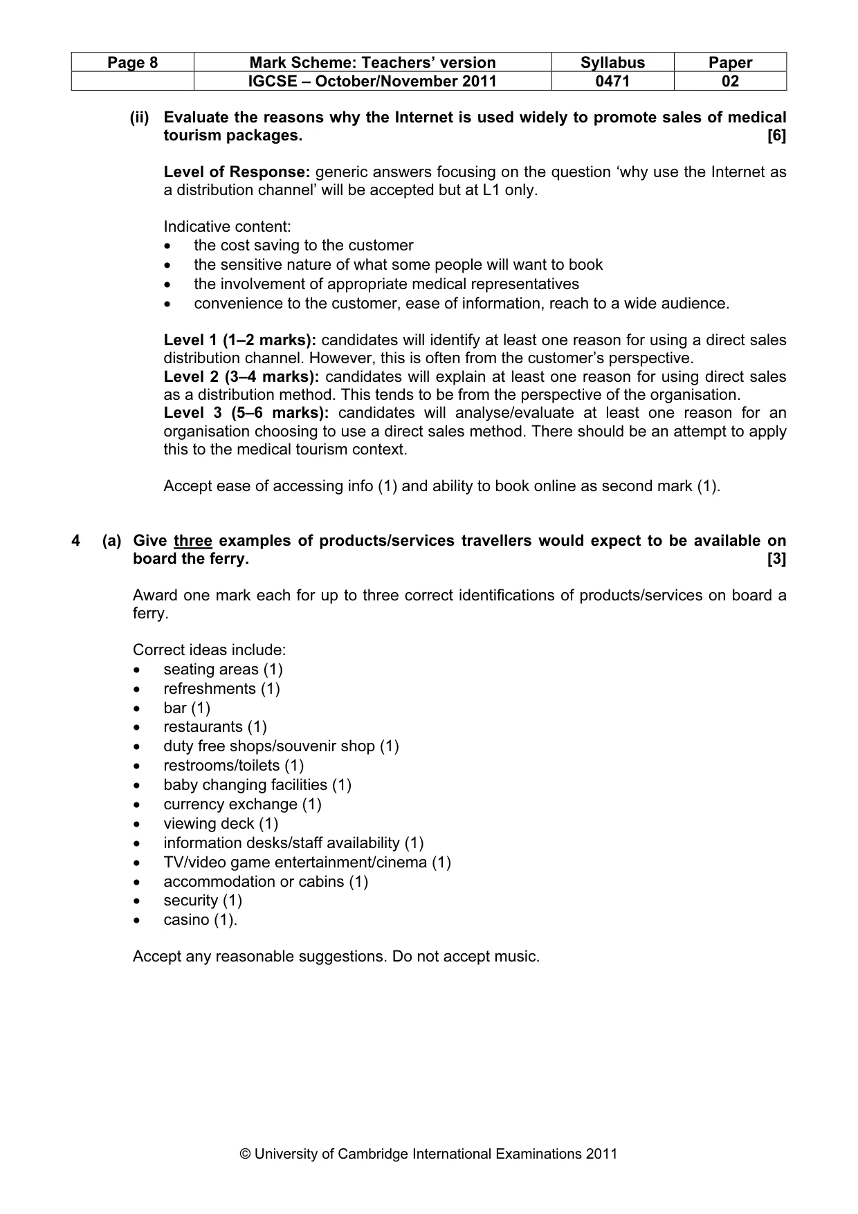Mark scheme, page 8 of 10