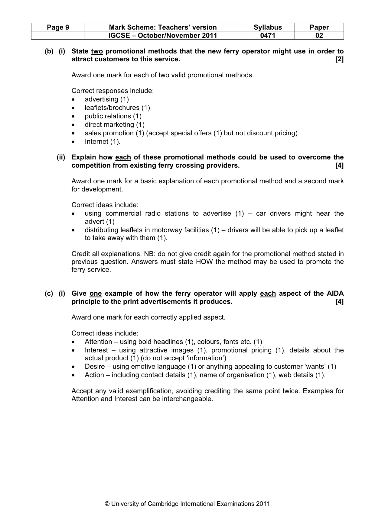 Mark scheme, page 9 of 10