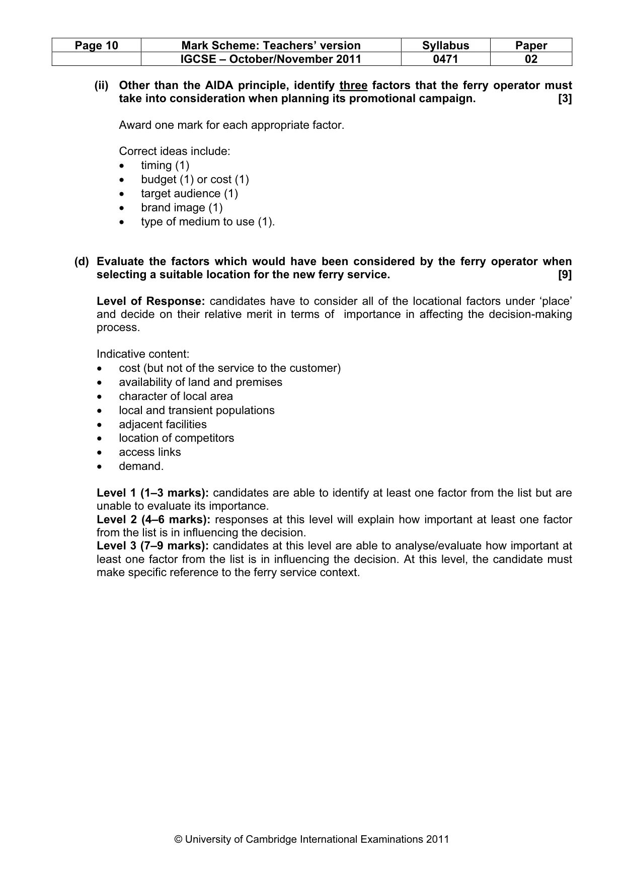 Mark scheme, page 10 of 10