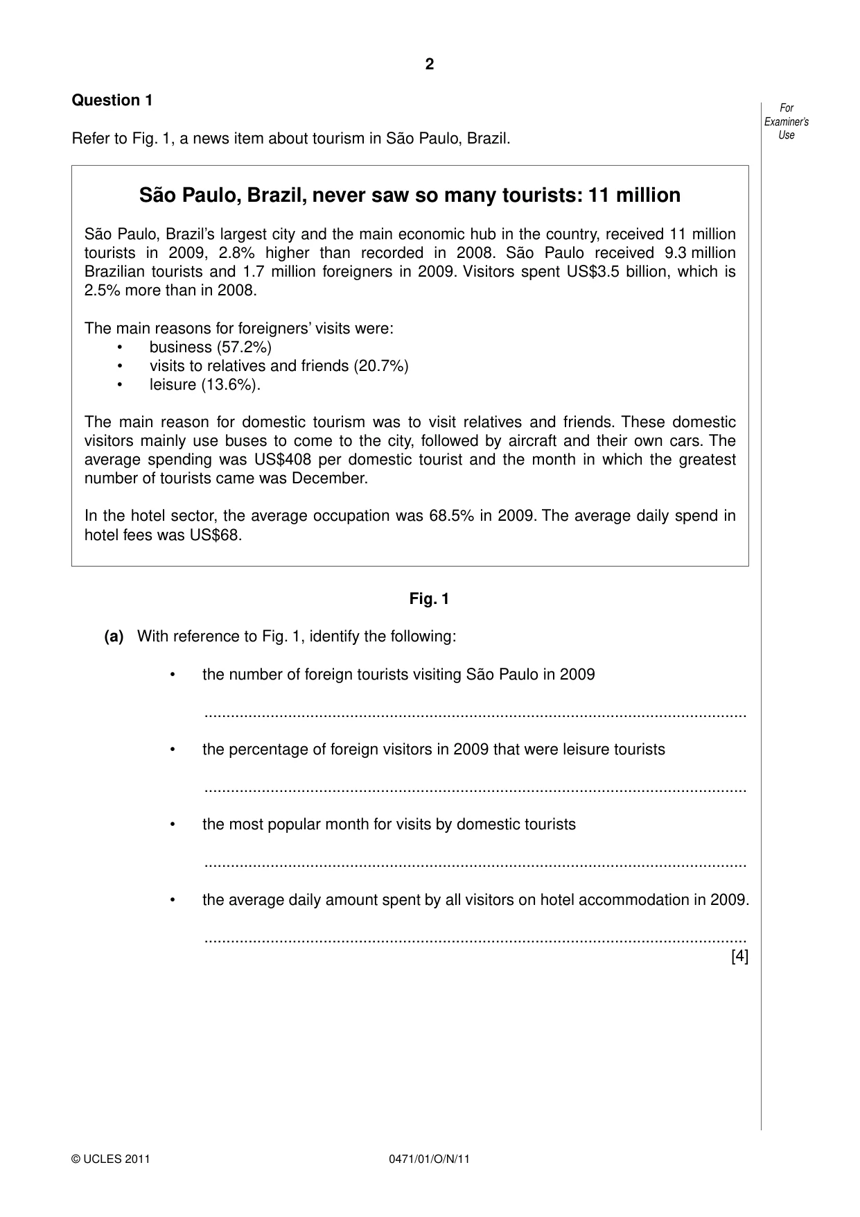 Cambridge IGCSE Travel and Tourism 0471 2011 Oct/Nov Paper 1 · Variant 1 question paper, page 2 of 16