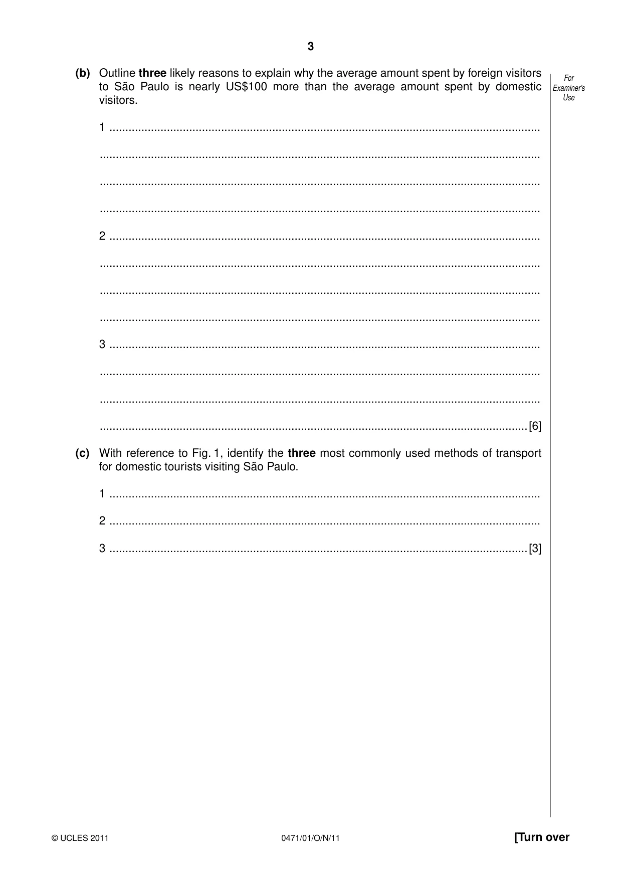 Cambridge IGCSE Travel and Tourism 0471 2011 Oct/Nov Paper 1 · Variant 1 question paper, page 3 of 16