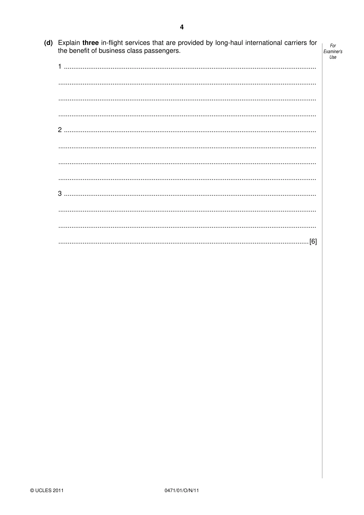 Cambridge IGCSE Travel and Tourism 0471 2011 Oct/Nov Paper 1 · Variant 1 question paper, page 4 of 16