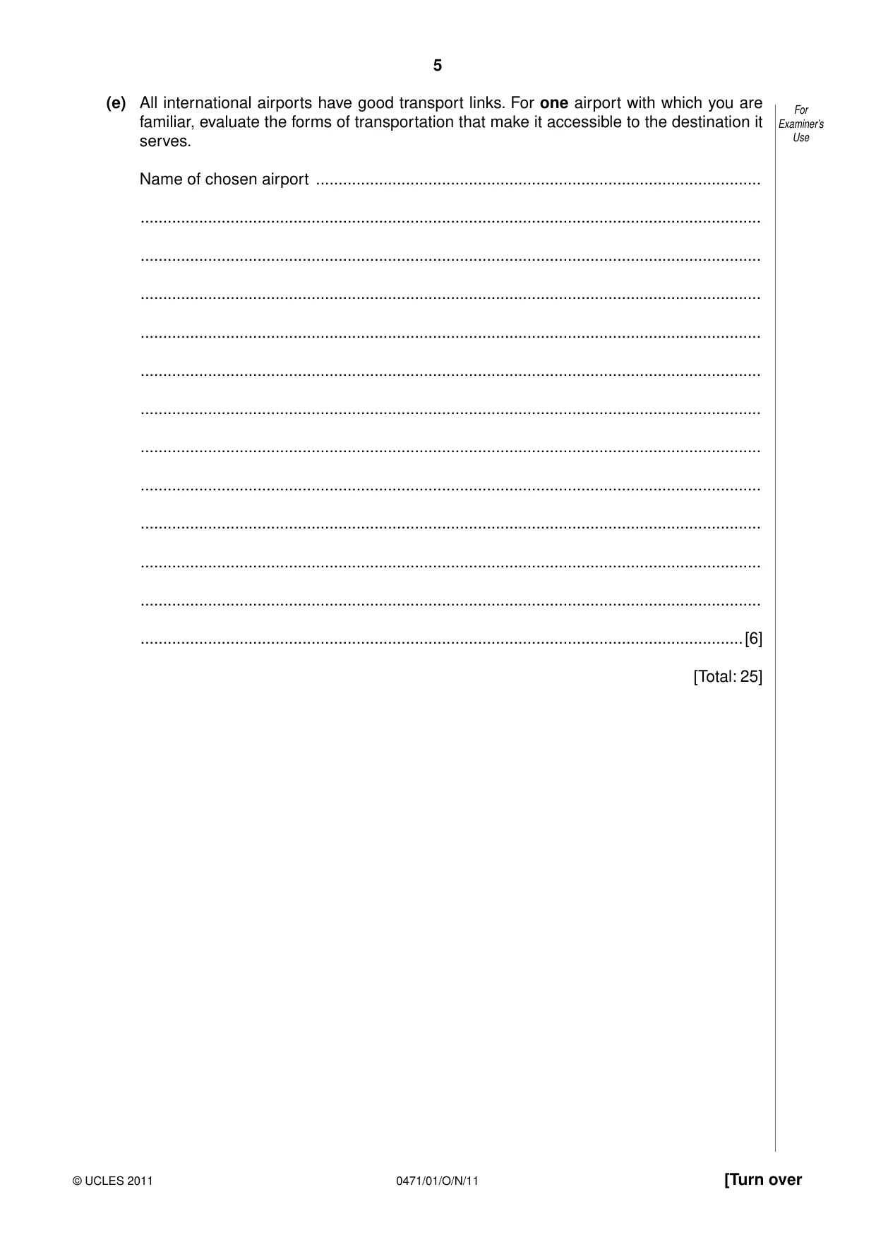 Cambridge IGCSE Travel and Tourism 0471 2011 Oct/Nov Paper 1 · Variant 1 question paper, page 5 of 16