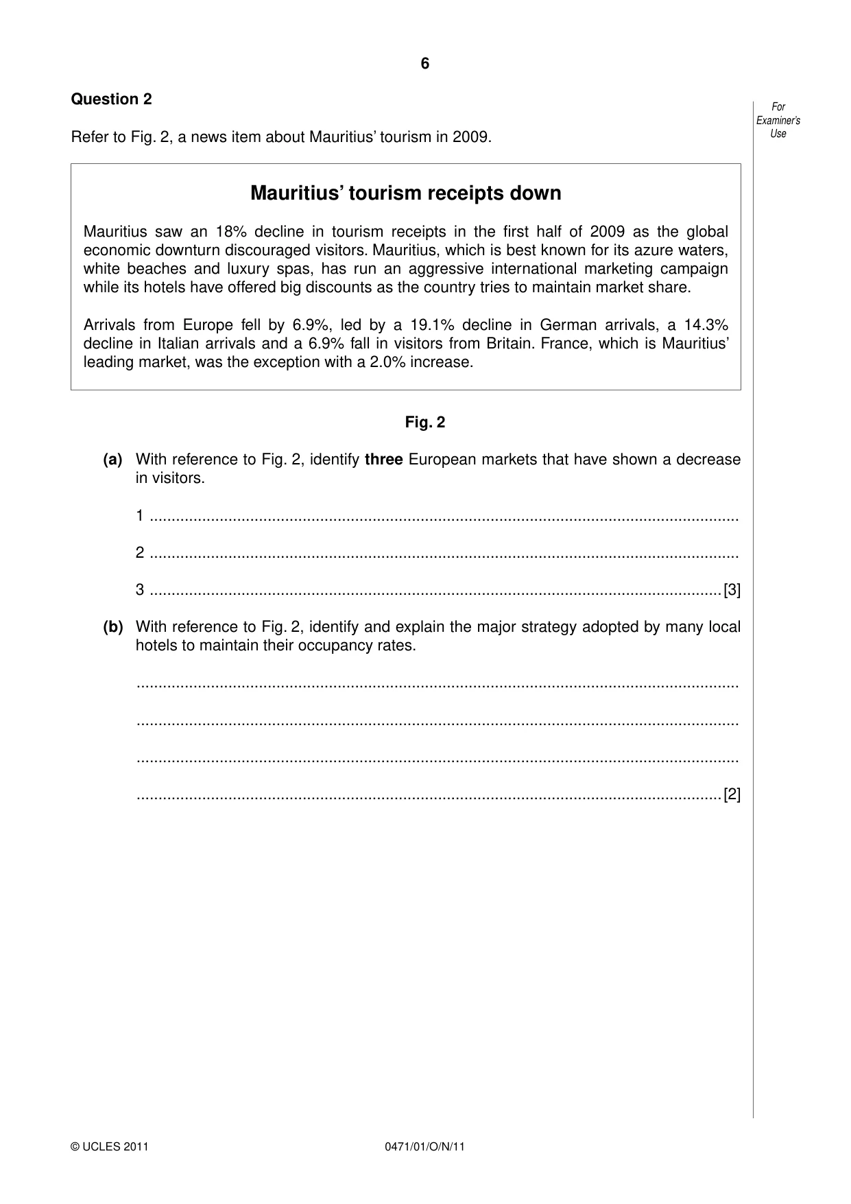 Cambridge IGCSE Travel and Tourism 0471 2011 Oct/Nov Paper 1 · Variant 1 question paper, page 6 of 16