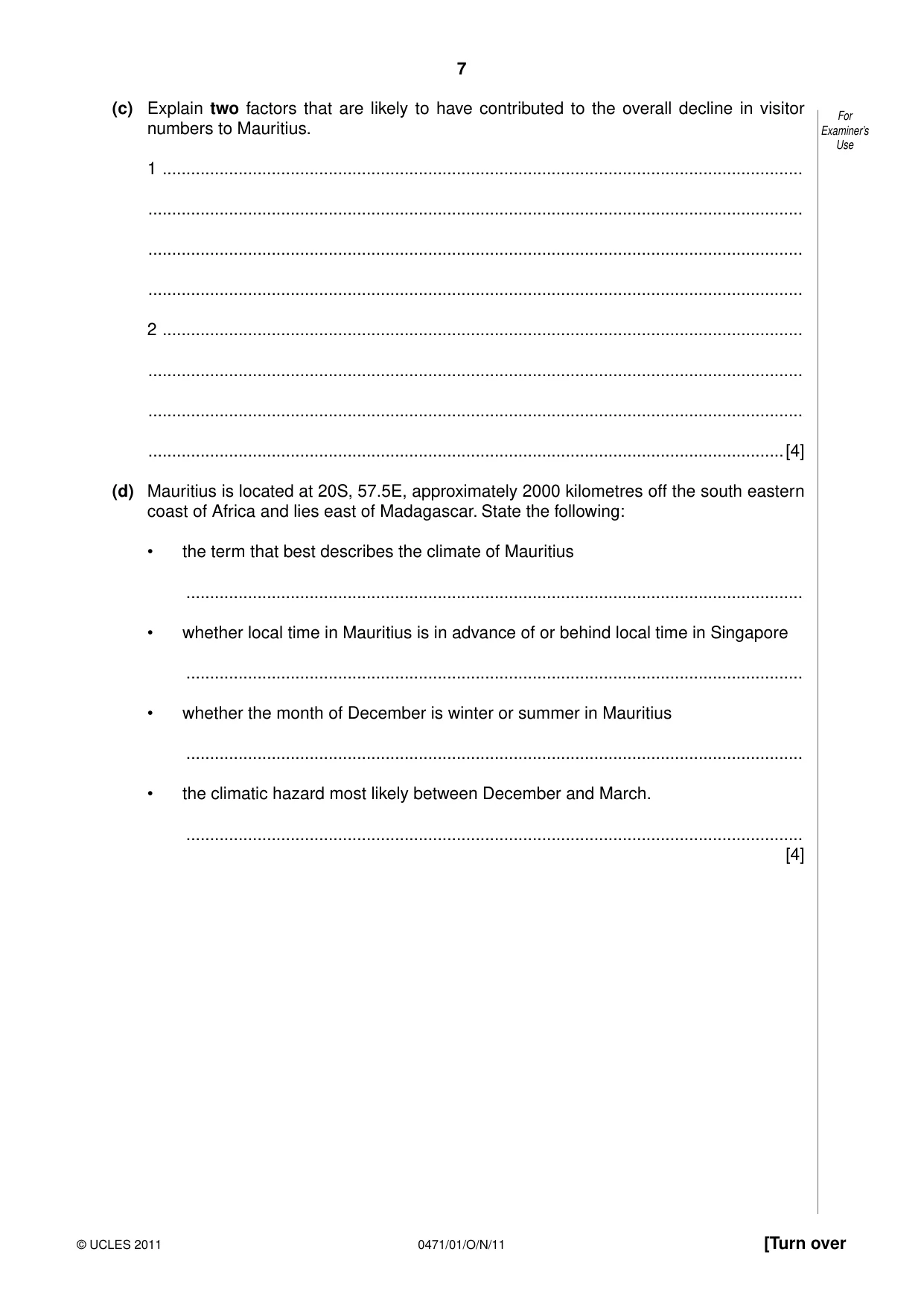 Cambridge IGCSE Travel and Tourism 0471 2011 Oct/Nov Paper 1 · Variant 1 question paper, page 7 of 16