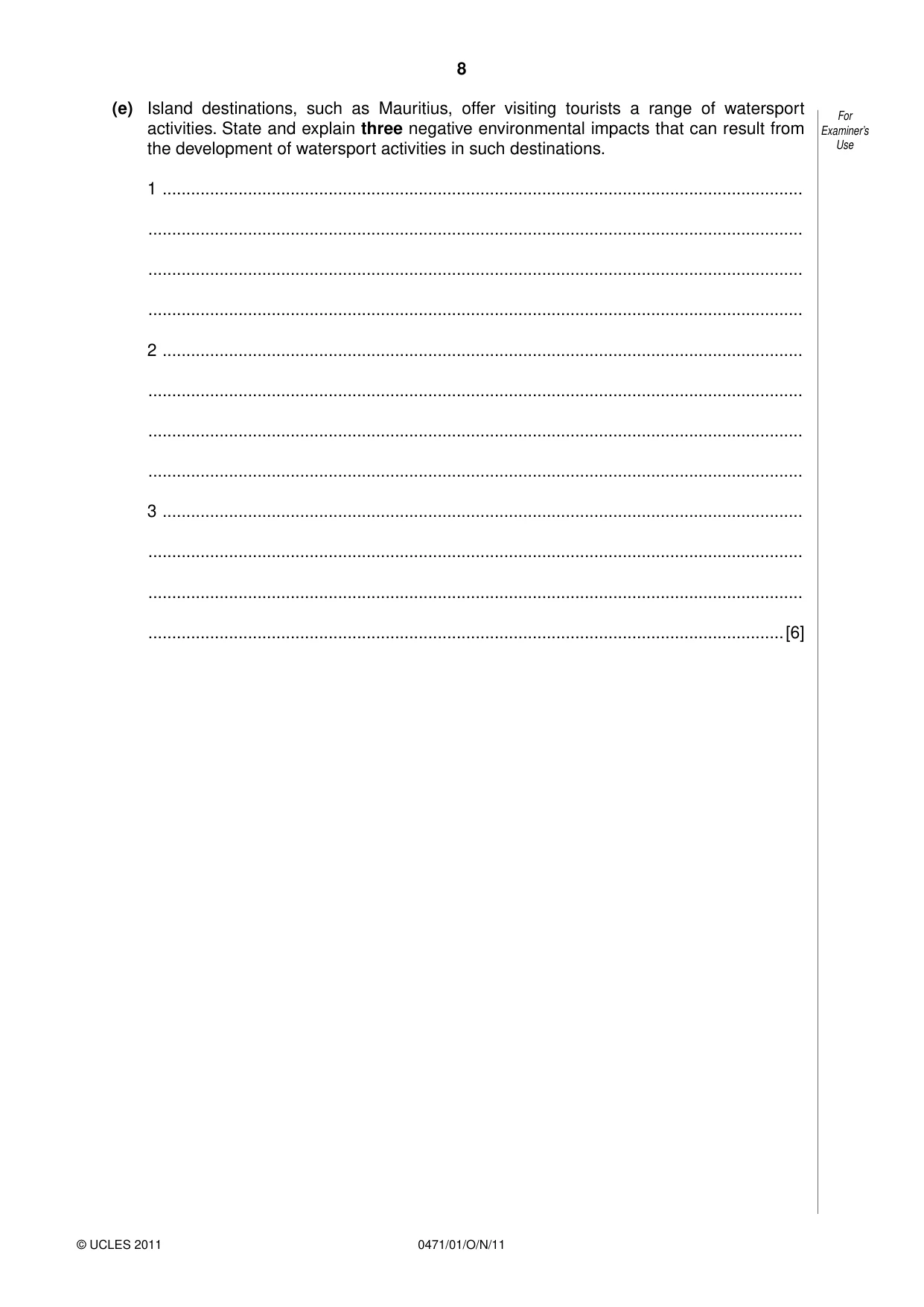 Cambridge IGCSE Travel and Tourism 0471 2011 Oct/Nov Paper 1 · Variant 1 question paper, page 8 of 16