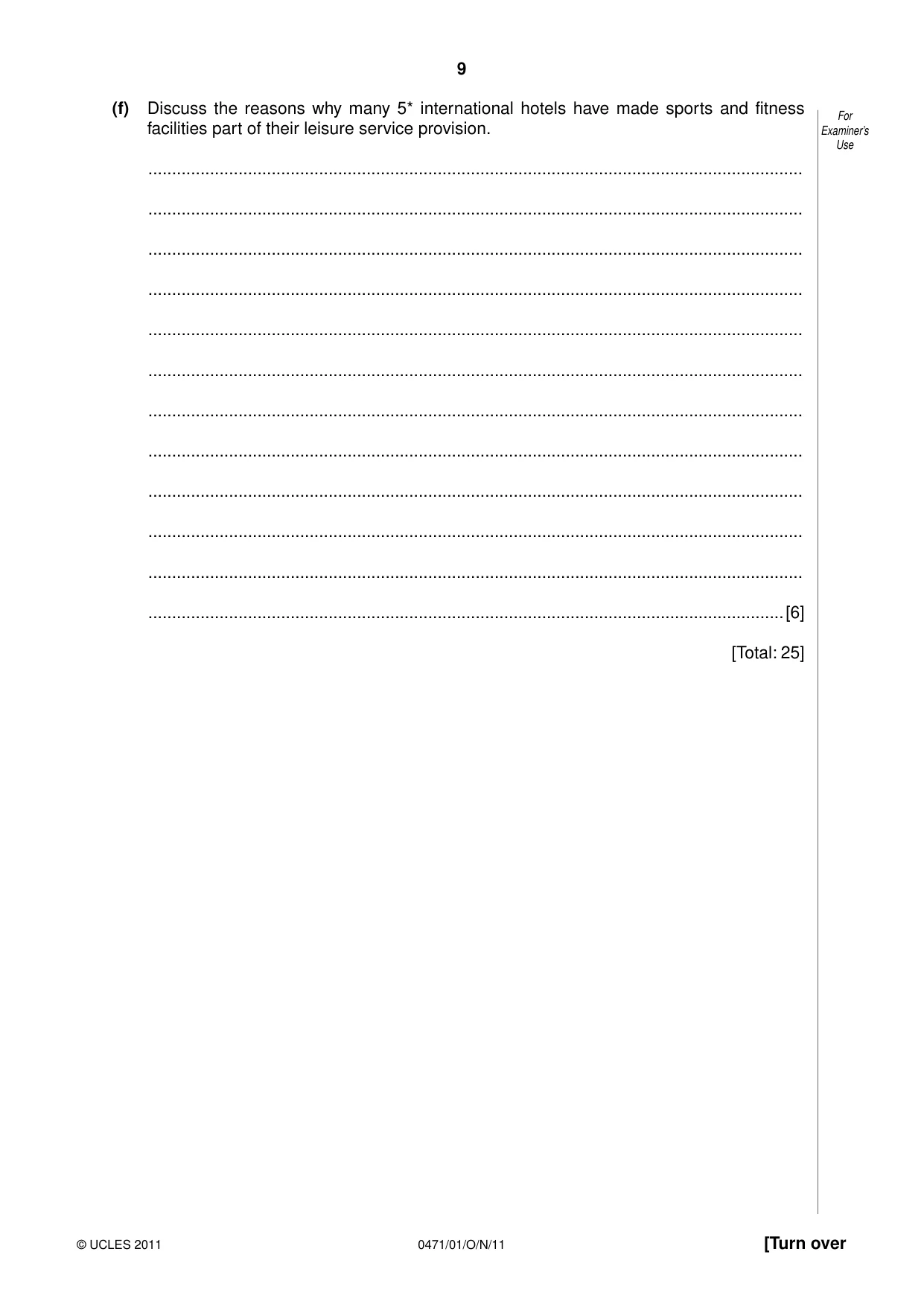 Cambridge IGCSE Travel and Tourism 0471 2011 Oct/Nov Paper 1 · Variant 1 question paper, page 9 of 16