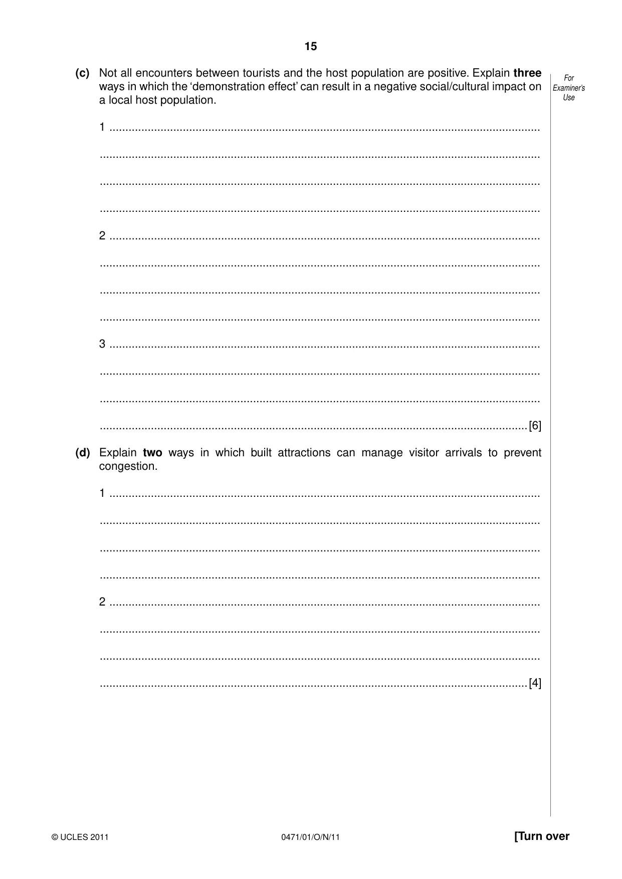 Cambridge IGCSE Travel and Tourism 0471 2011 Oct/Nov Paper 1 · Variant 1 question paper, page 15 of 16