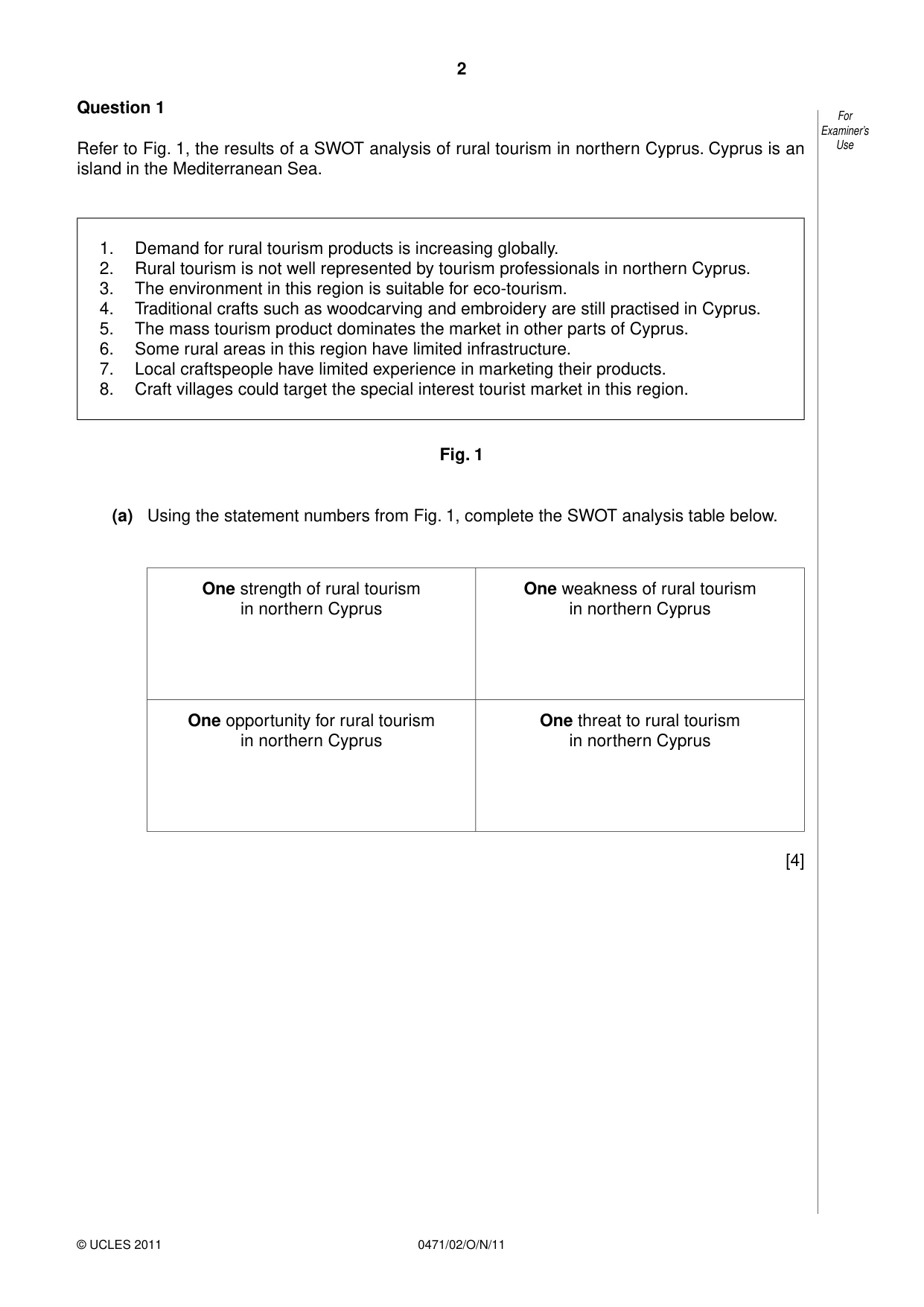 Cambridge IGCSE Travel and Tourism 0471 2011 Oct/Nov Paper 2 · Variant 1 question paper, page 2 of 16