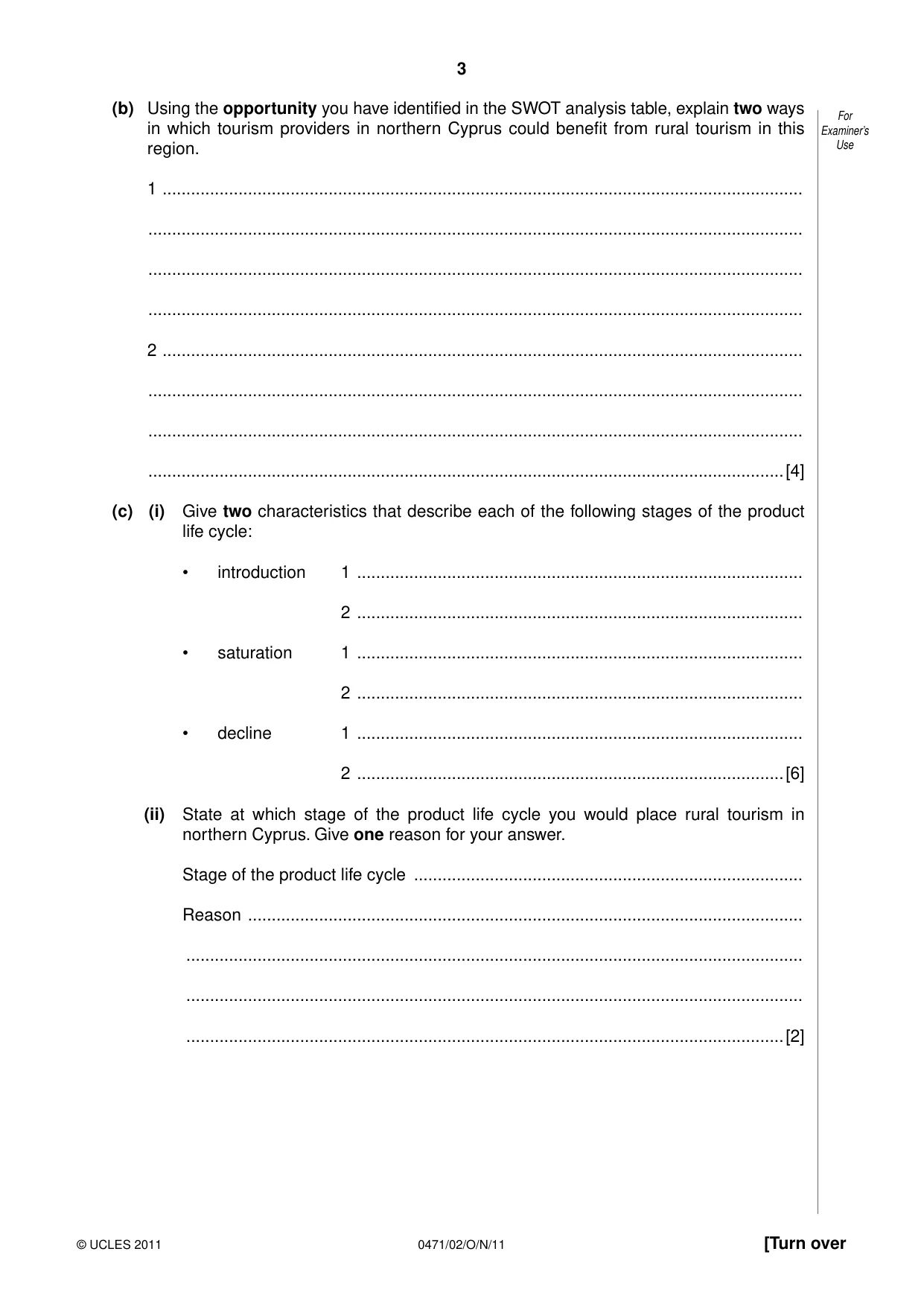 Cambridge IGCSE Travel and Tourism 0471 2011 Oct/Nov Paper 2 · Variant 1 question paper, page 3 of 16