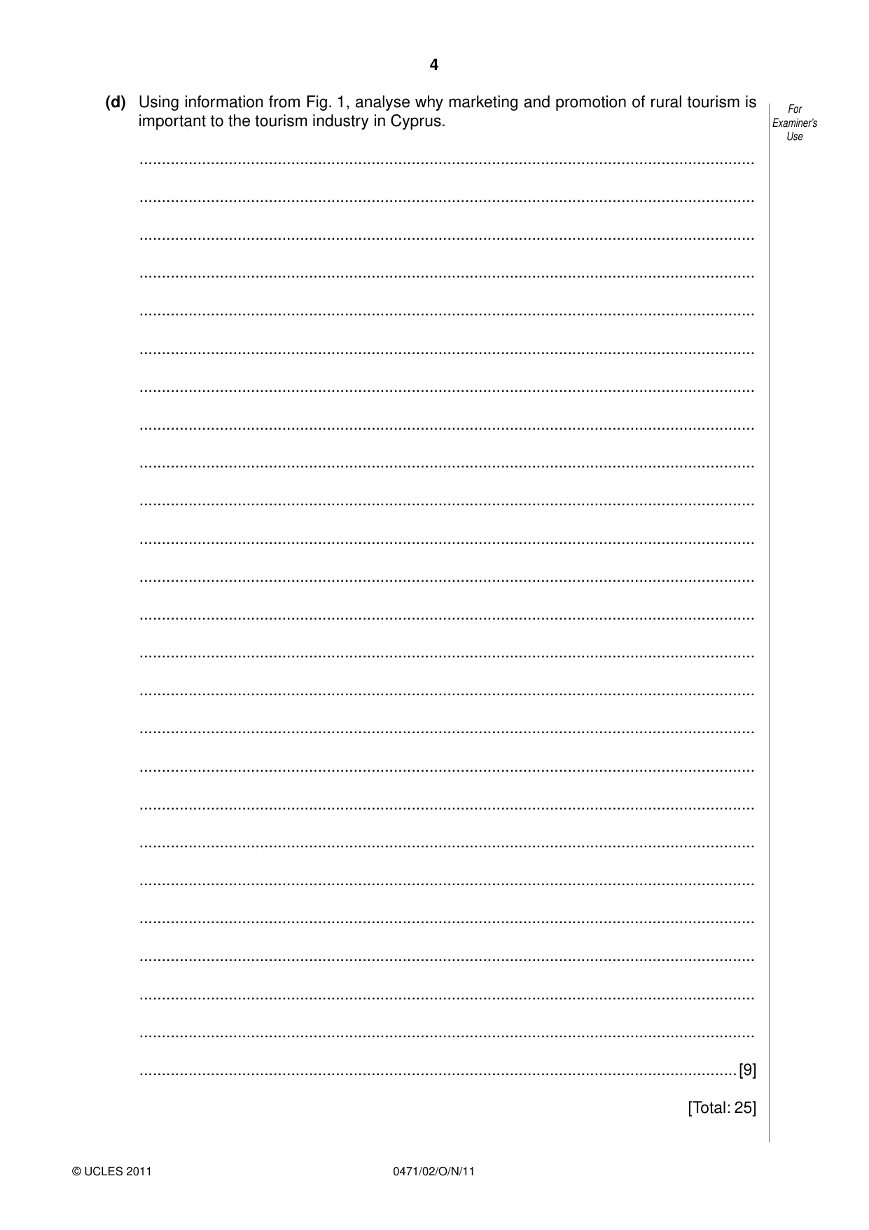Cambridge IGCSE Travel and Tourism 0471 2011 Oct/Nov Paper 2 · Variant 1 question paper, page 4 of 16