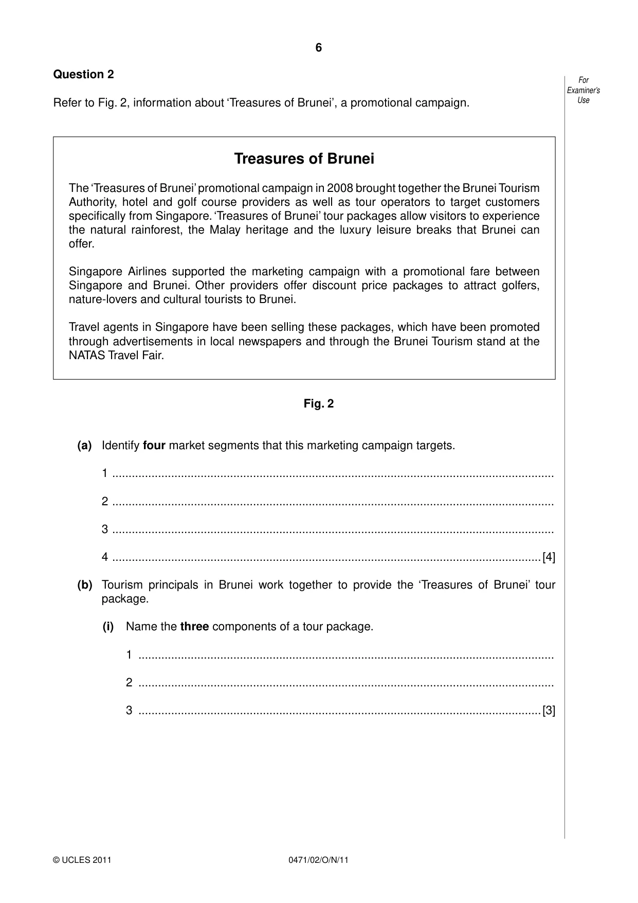 Cambridge IGCSE Travel and Tourism 0471 2011 Oct/Nov Paper 2 · Variant 1 question paper, page 6 of 16
