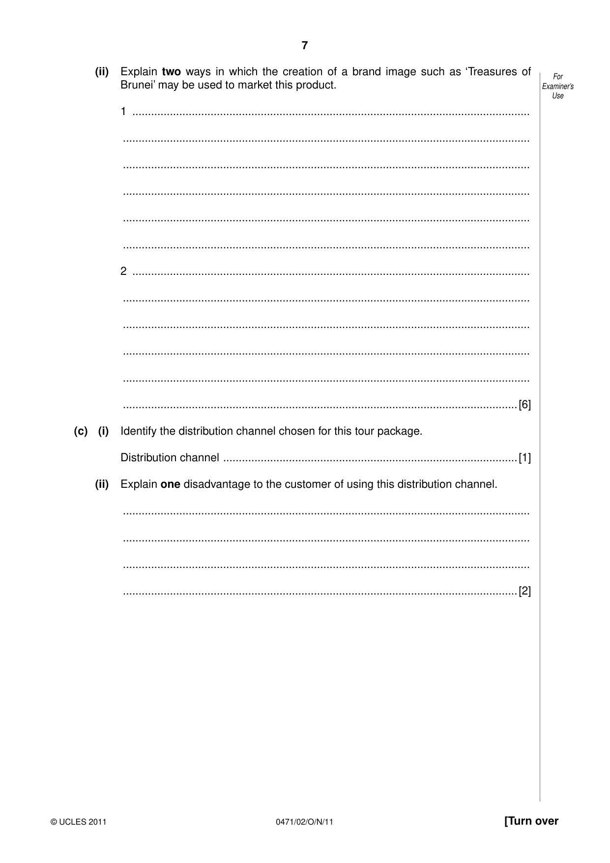 Cambridge IGCSE Travel and Tourism 0471 2011 Oct/Nov Paper 2 · Variant 1 question paper, page 7 of 16