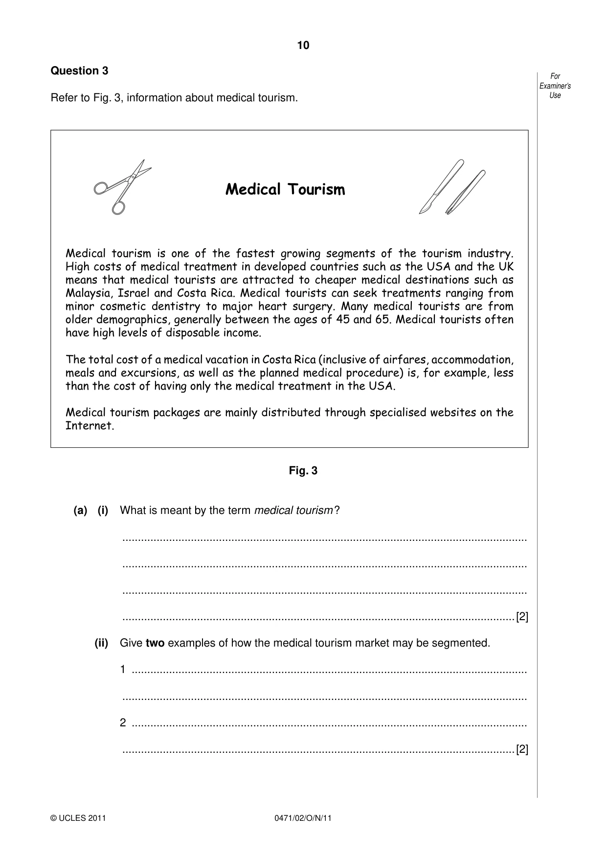 Cambridge IGCSE Travel and Tourism 0471 2011 Oct/Nov Paper 2 · Variant 1 question paper, page 10 of 16