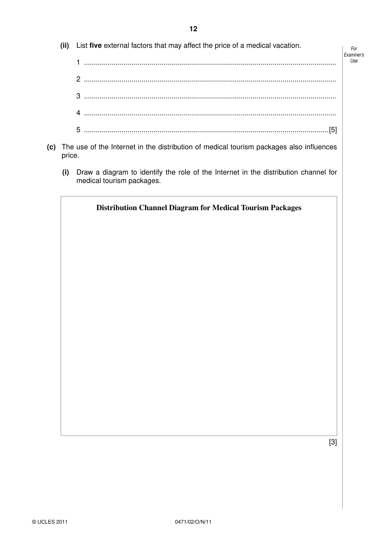 Cambridge IGCSE Travel and Tourism 0471 2011 Oct/Nov Paper 2 · Variant 1 question paper, page 12 of 16