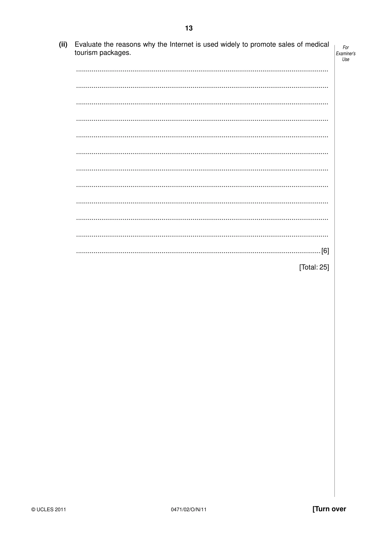 Cambridge IGCSE Travel and Tourism 0471 2011 Oct/Nov Paper 2 · Variant 1 question paper, page 13 of 16