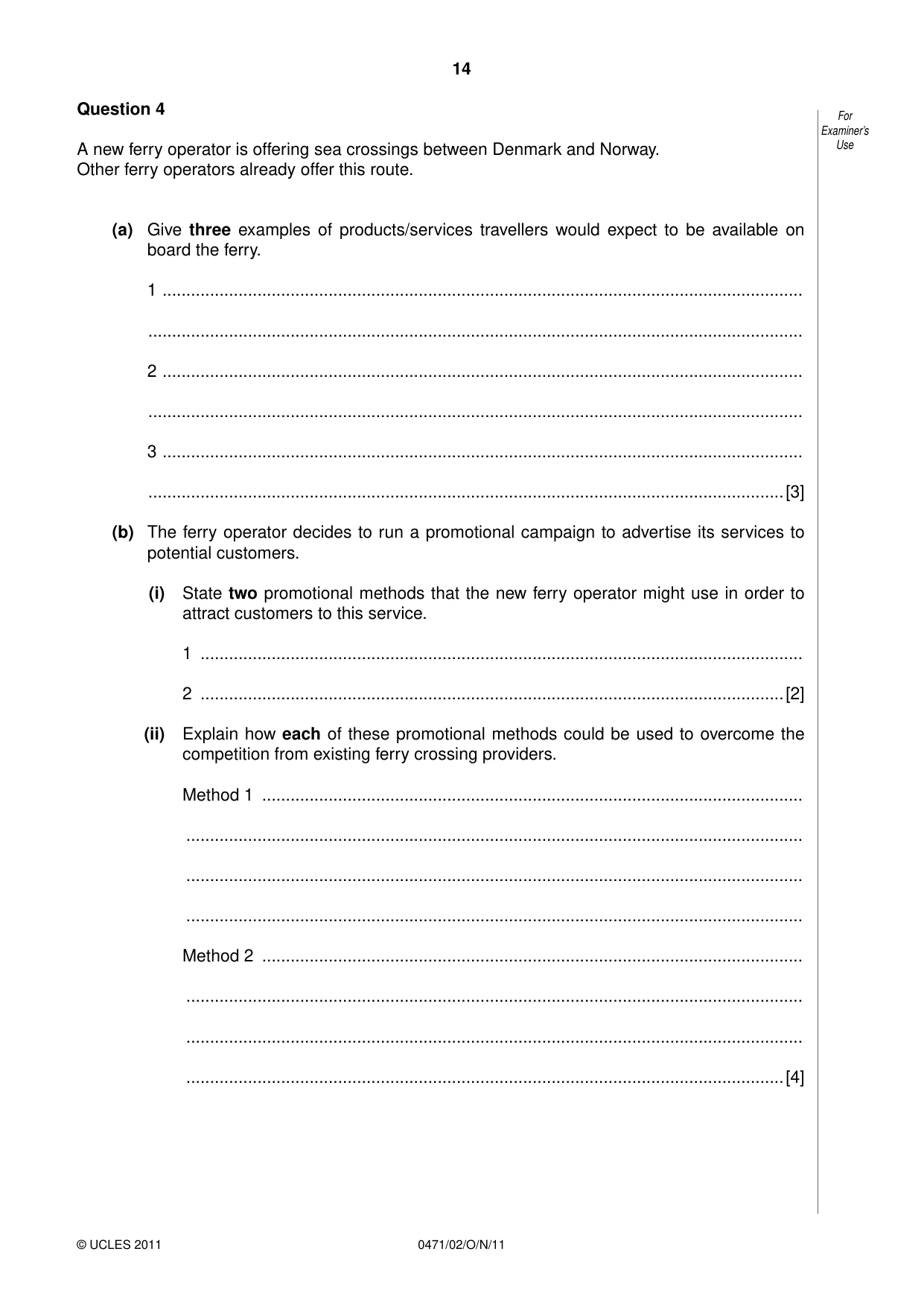 Cambridge IGCSE Travel and Tourism 0471 2011 Oct/Nov Paper 2 · Variant 1 question paper, page 14 of 16