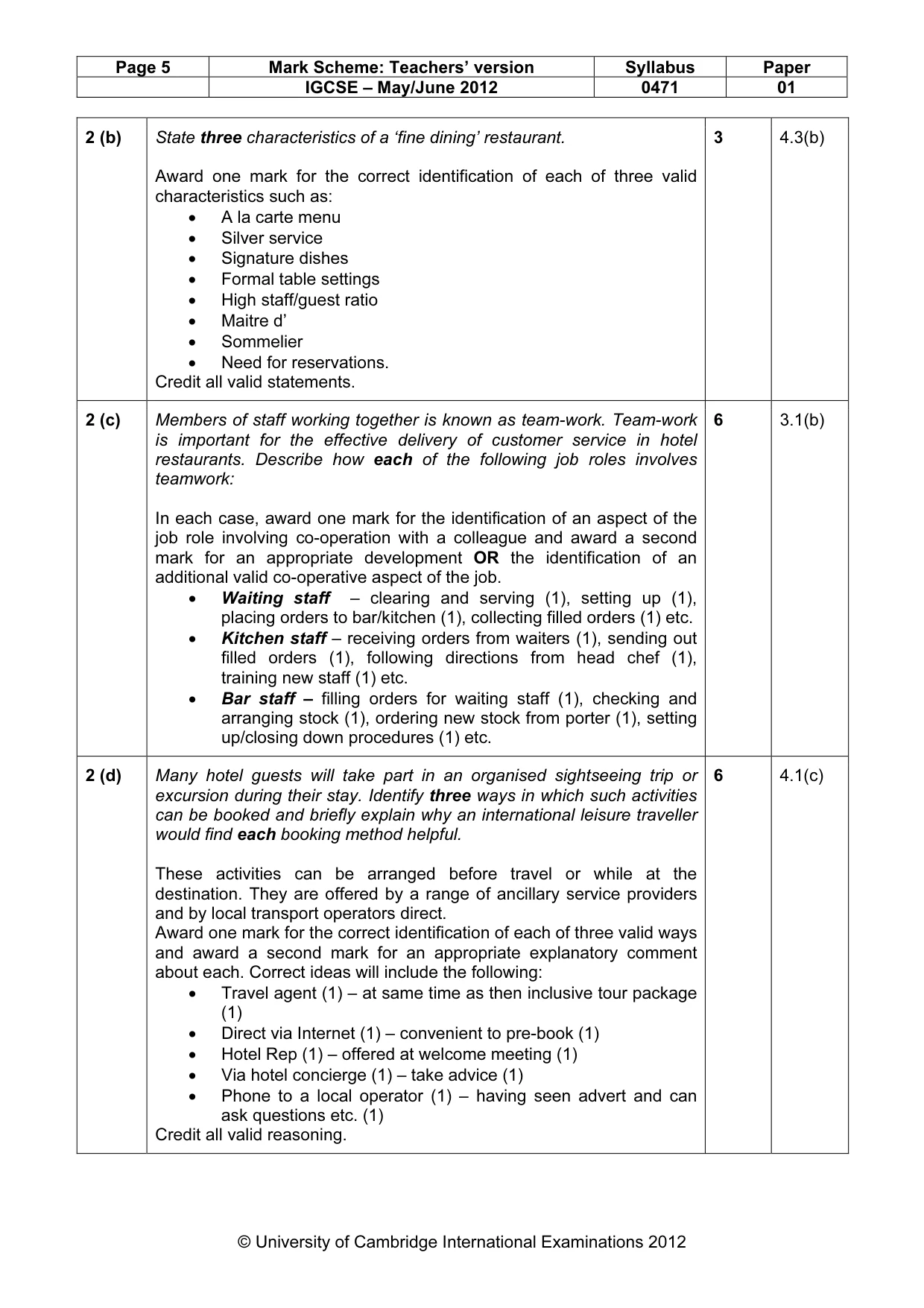 Mark scheme, page 5 of 10