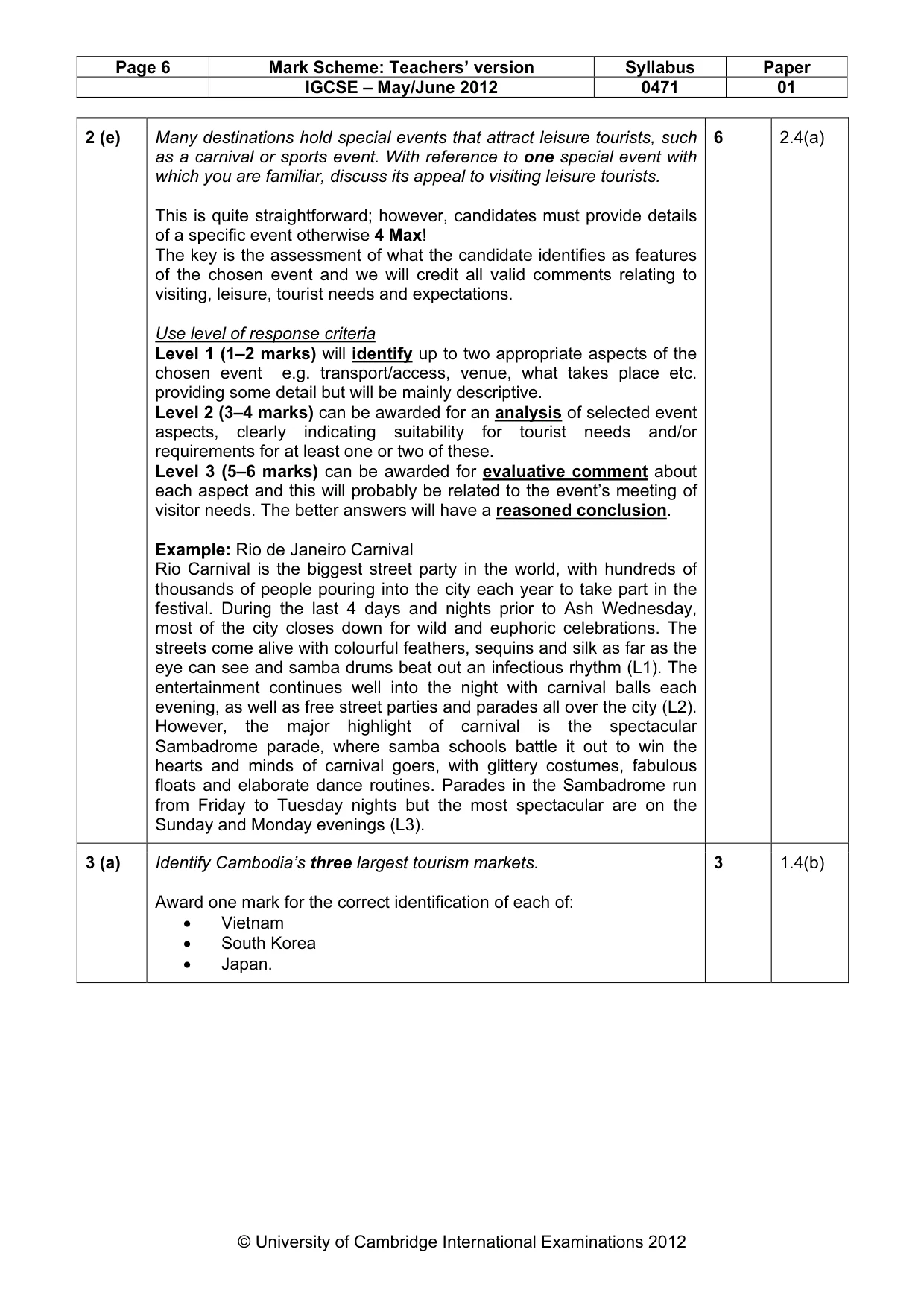 Mark scheme, page 6 of 10
