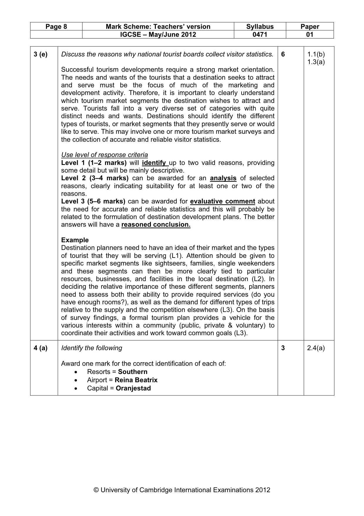 Mark scheme, page 8 of 10