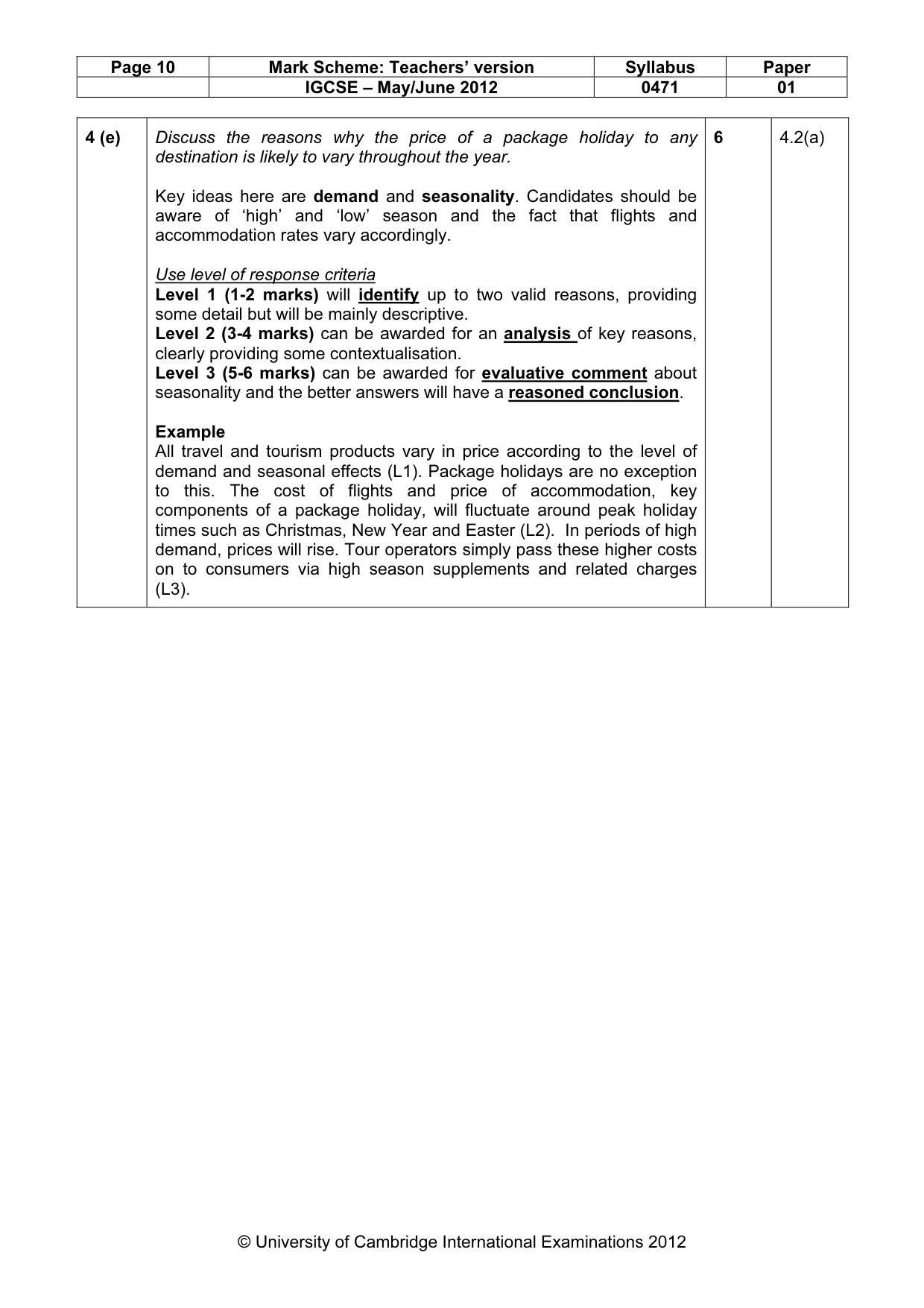 Mark scheme, page 10 of 10