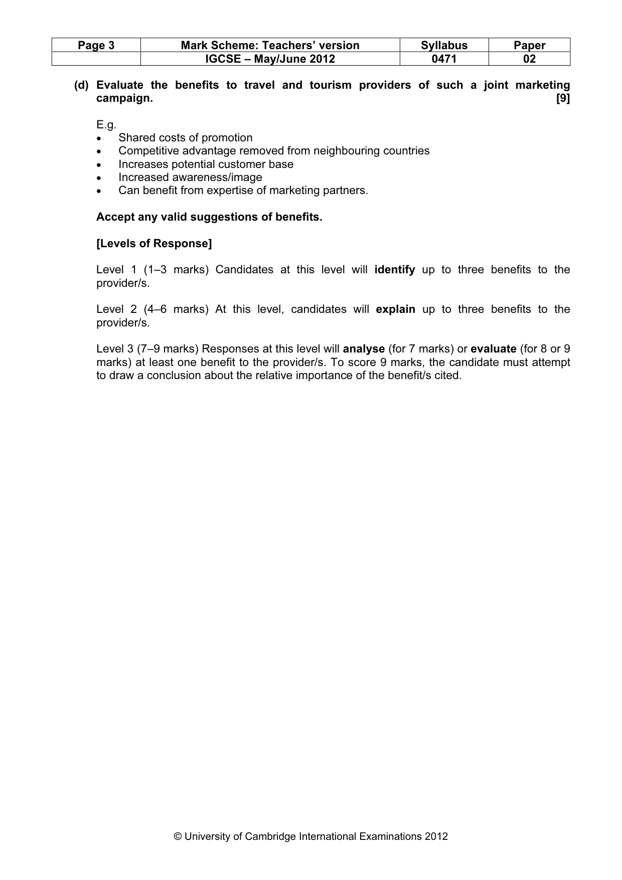 Mark scheme, page 3 of 9