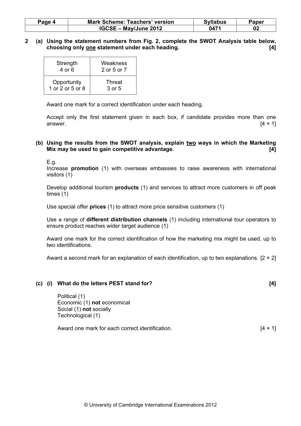 Mark scheme, page 4 of 9