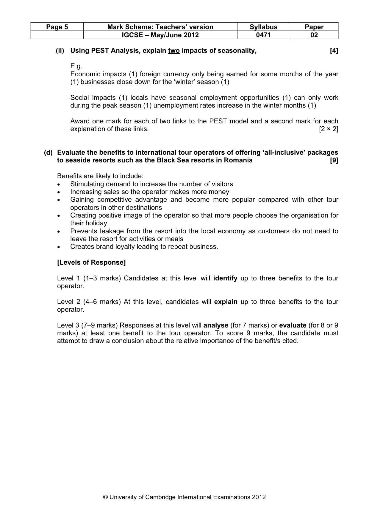 Mark scheme, page 5 of 9