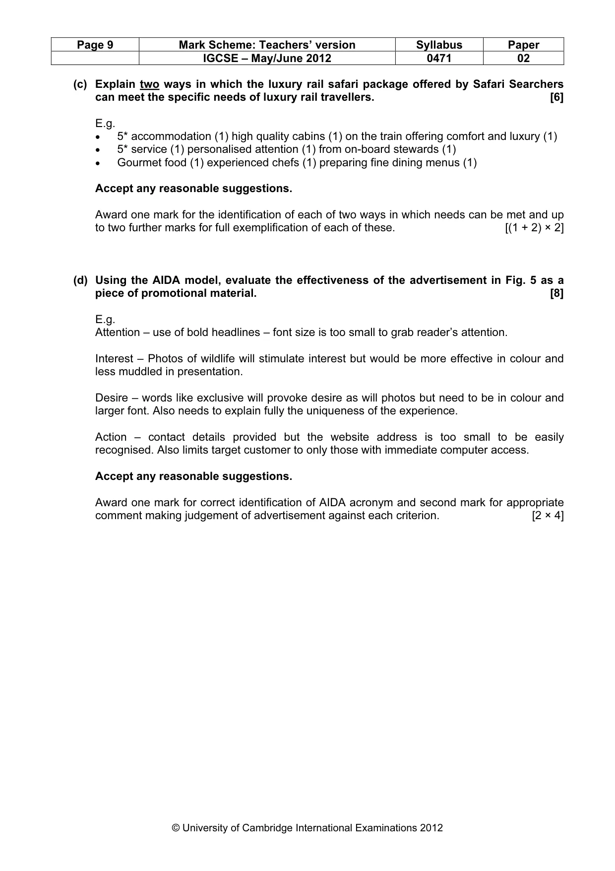 Mark scheme, page 9 of 9