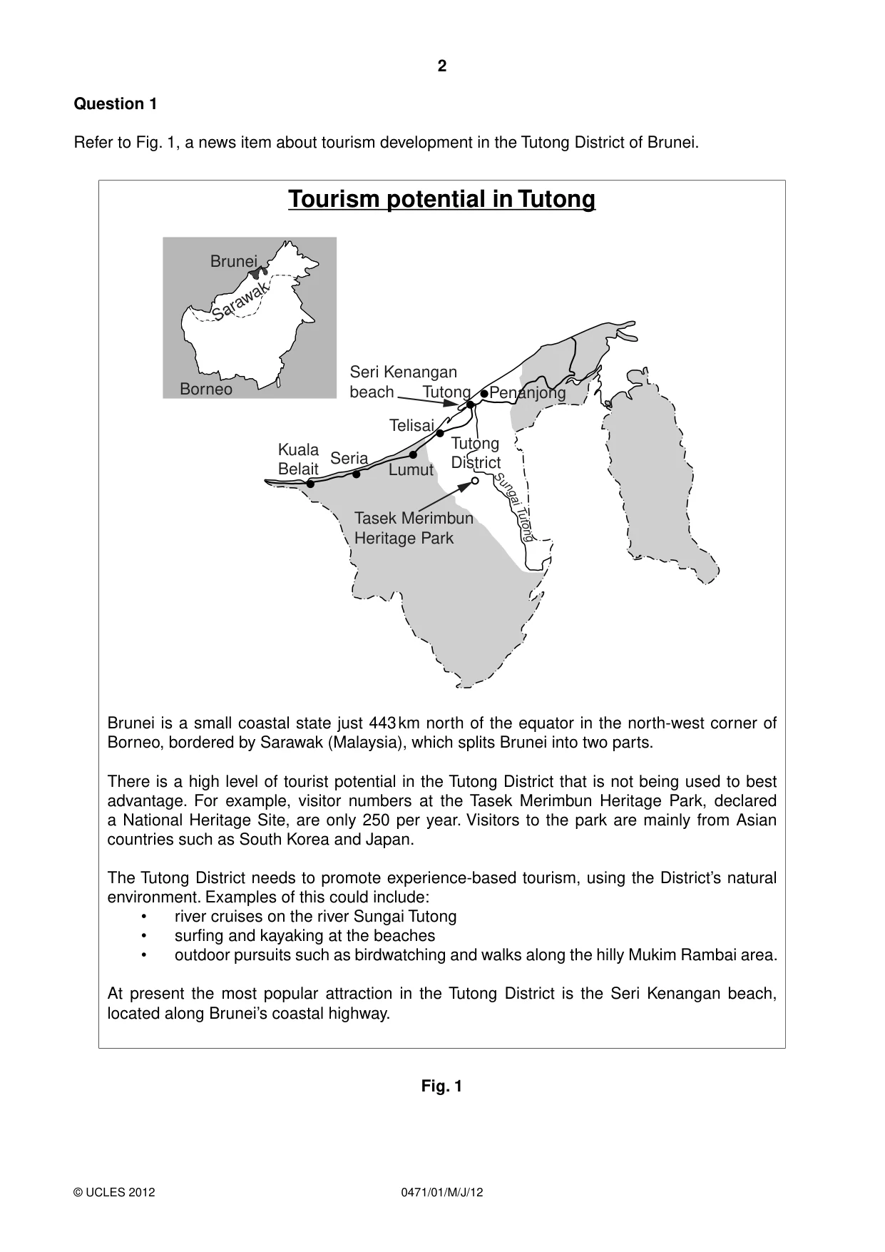 Cambridge IGCSE Travel and Tourism 0471 2012 May/June Paper 1 · Variant 1 question paper, page 2 of 16