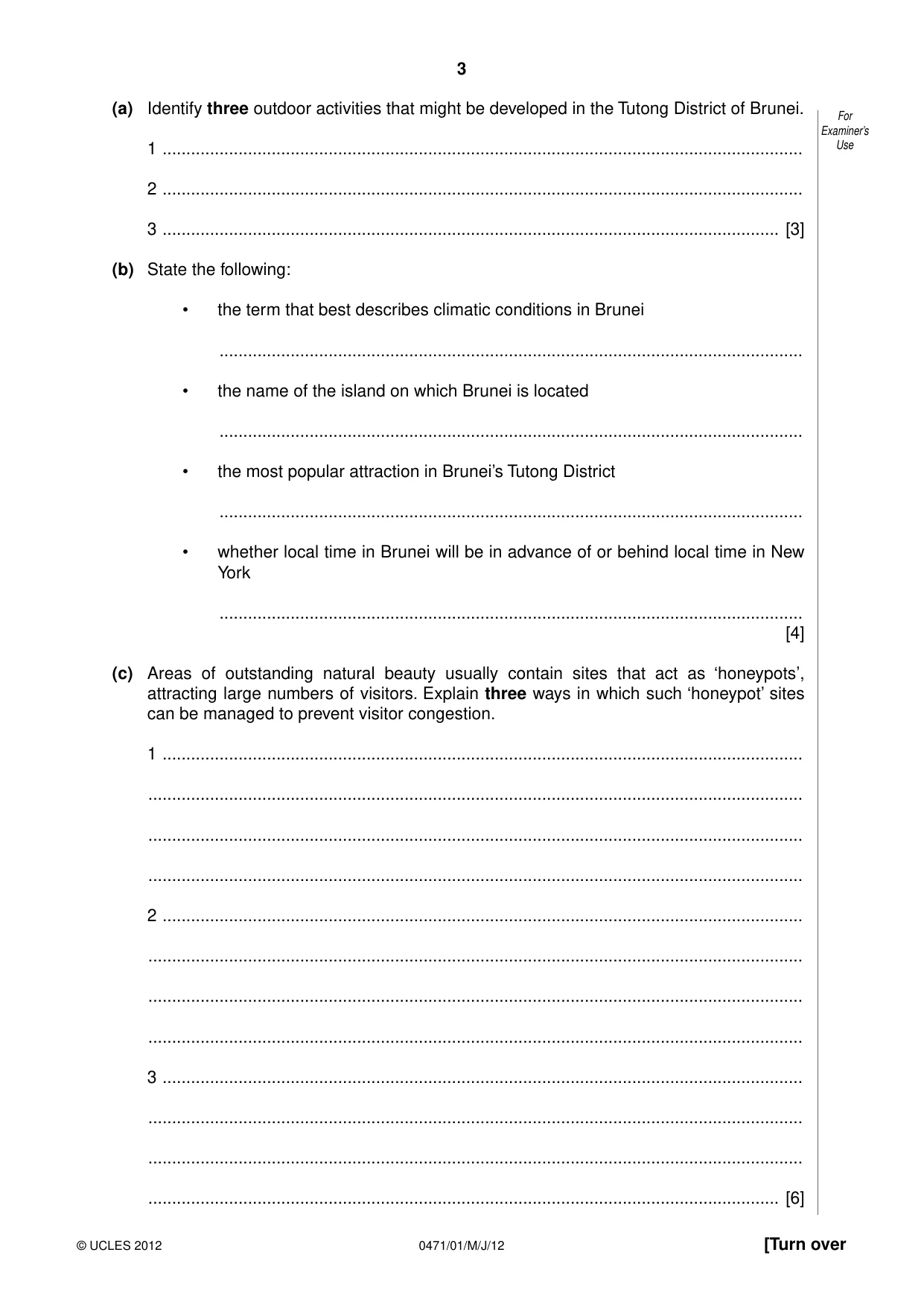 Cambridge IGCSE Travel and Tourism 0471 2012 May/June Paper 1 · Variant 1 question paper, page 3 of 16
