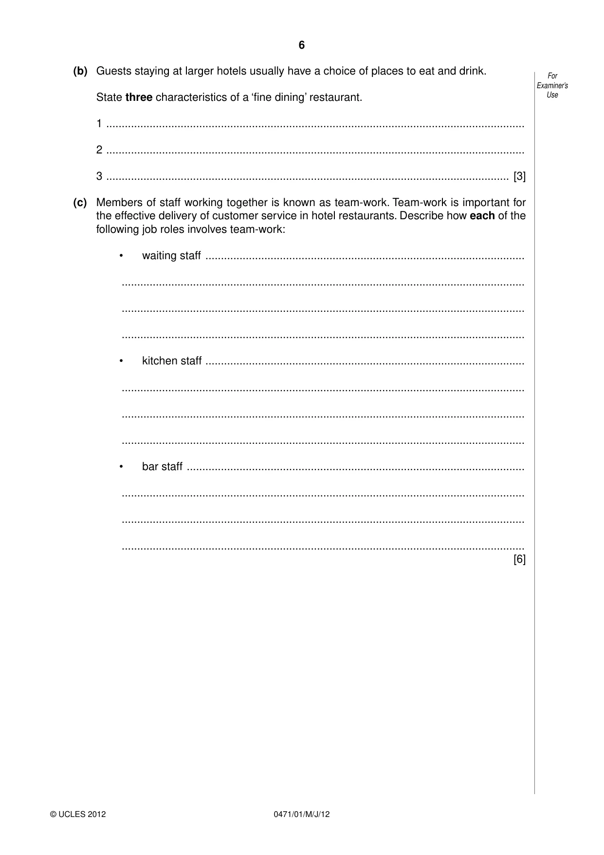Cambridge IGCSE Travel and Tourism 0471 2012 May/June Paper 1 · Variant 1 question paper, page 6 of 16