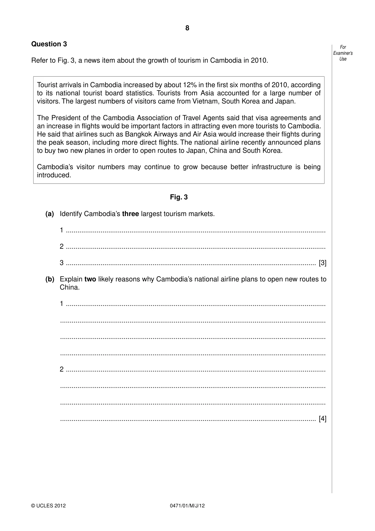 Cambridge IGCSE Travel and Tourism 0471 2012 May/June Paper 1 · Variant 1 question paper, page 8 of 16