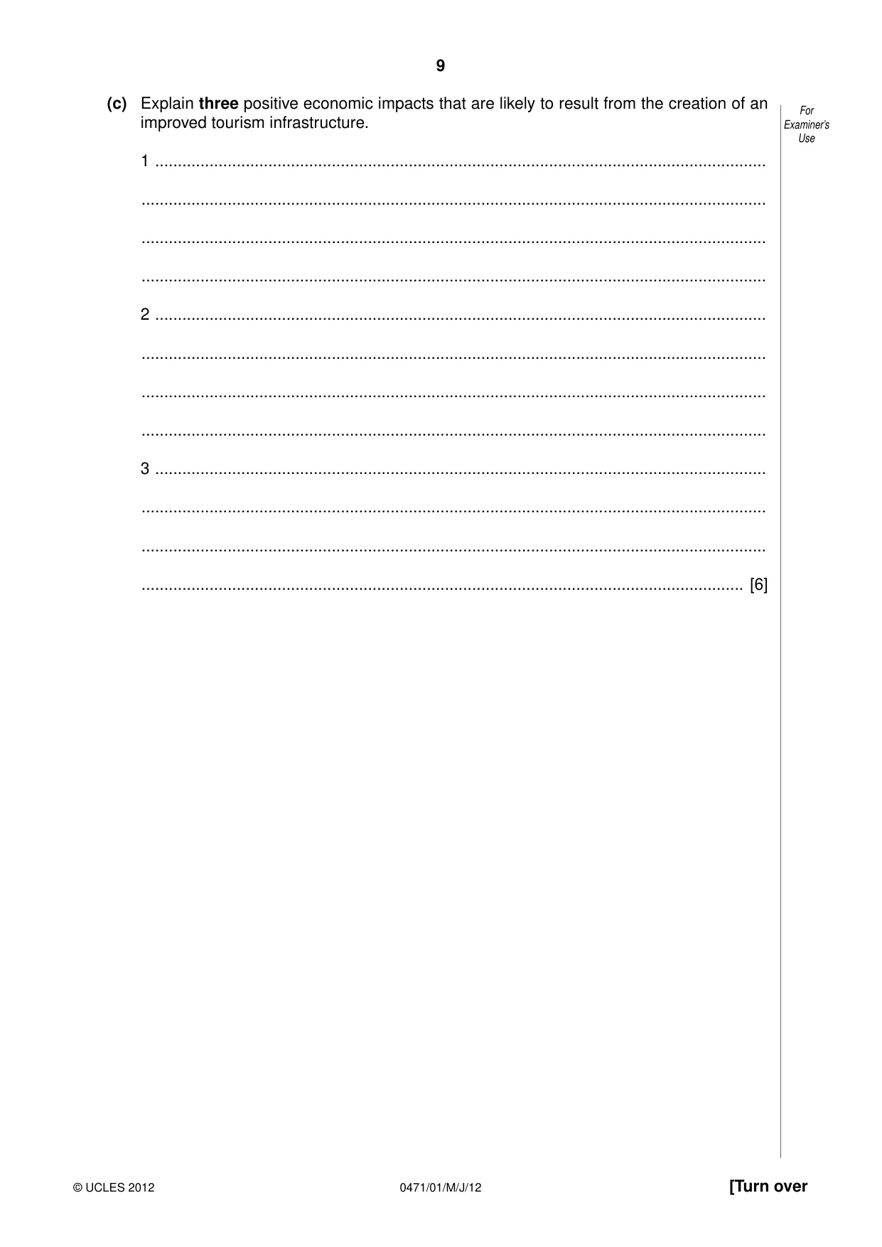 Cambridge IGCSE Travel and Tourism 0471 2012 May/June Paper 1 · Variant 1 question paper, page 9 of 16