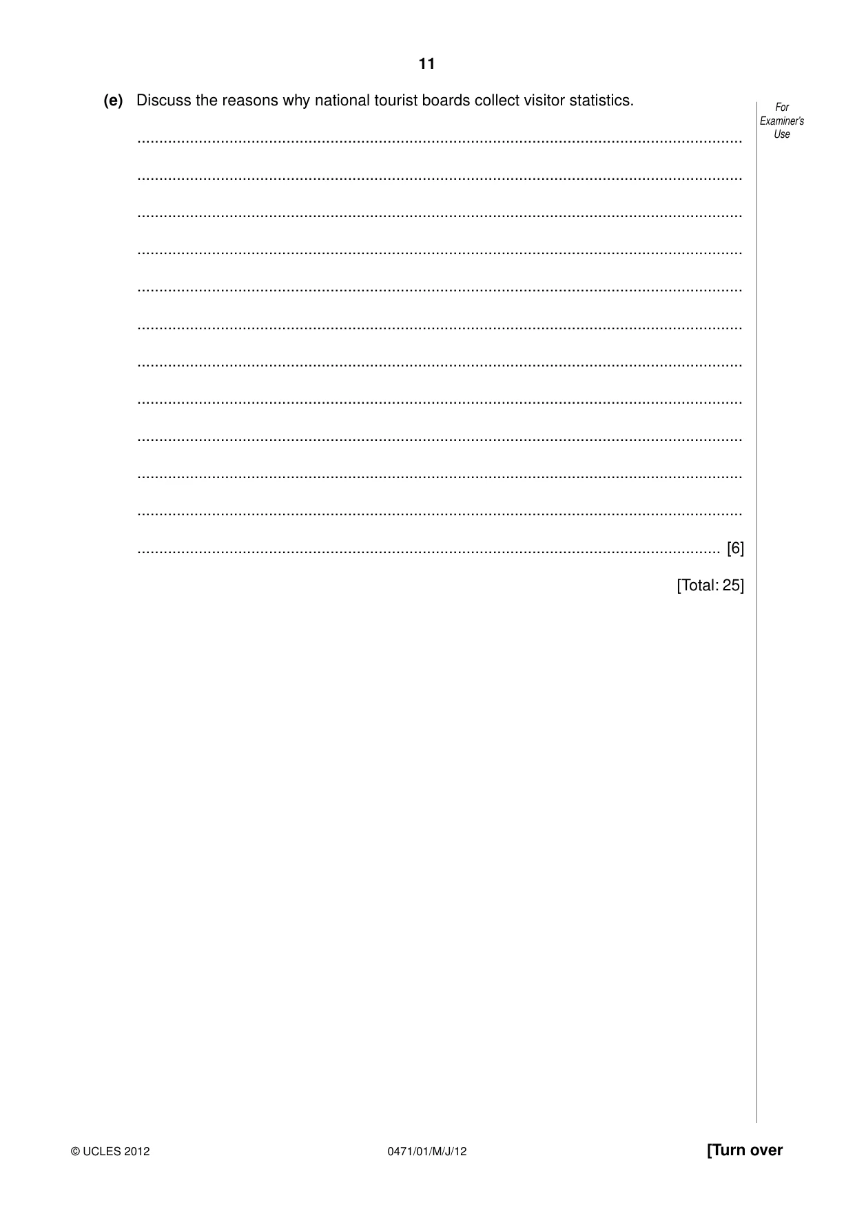 Cambridge IGCSE Travel and Tourism 0471 2012 May/June Paper 1 · Variant 1 question paper, page 11 of 16