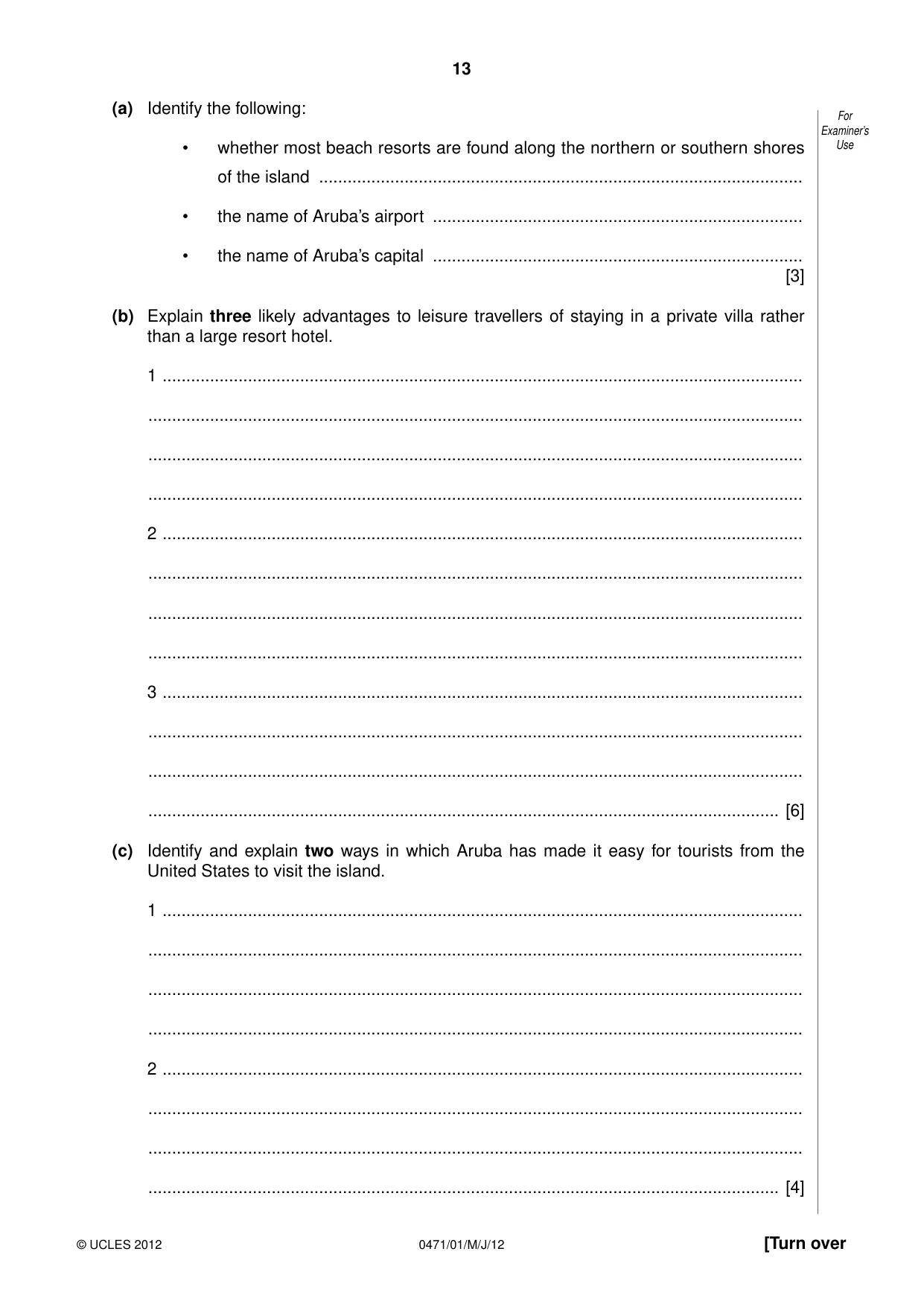 Cambridge IGCSE Travel and Tourism 0471 2012 May/June Paper 1 · Variant 1 question paper, page 13 of 16